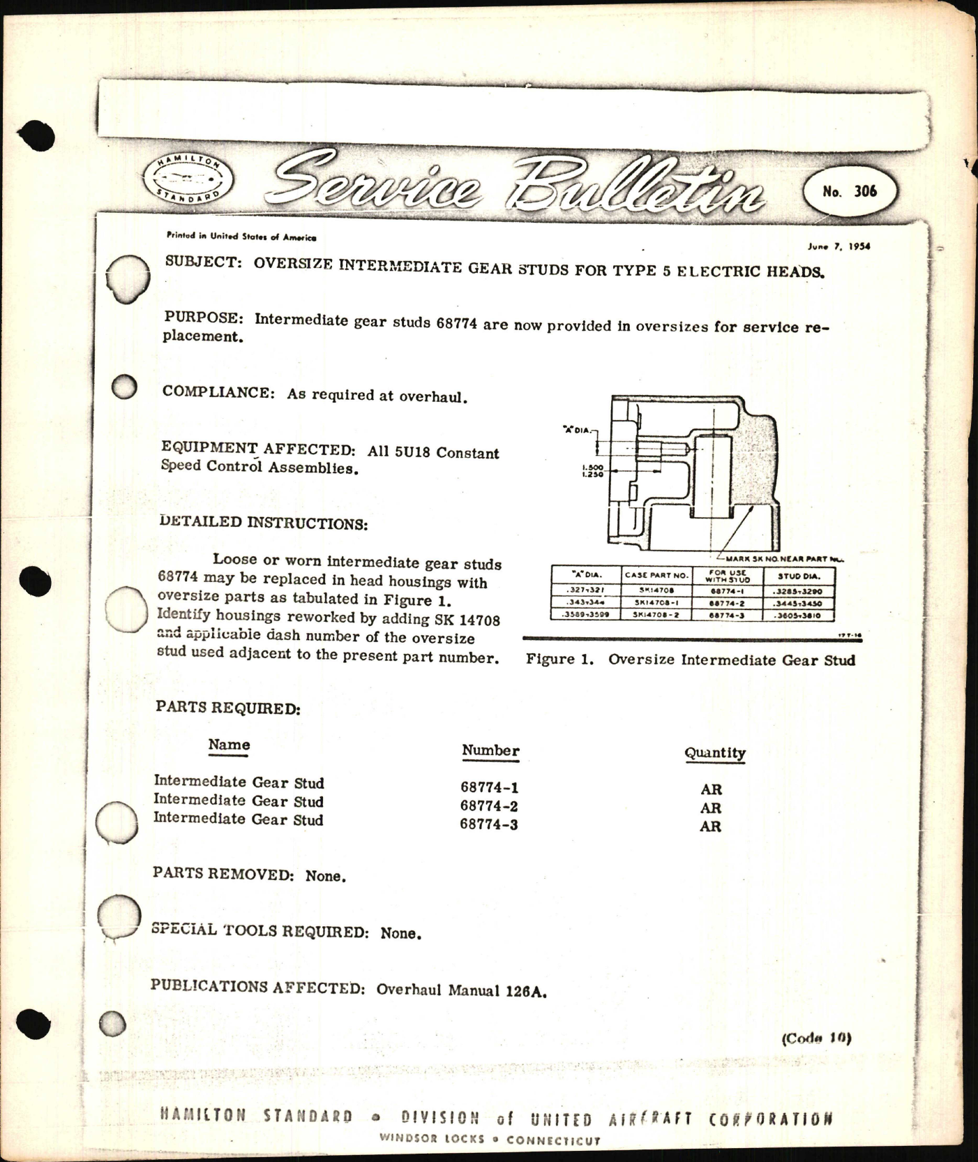 Sample page 1 from AirCorps Library document: Oversize Intermediate Gear Studs for Type 5 Electric Heads