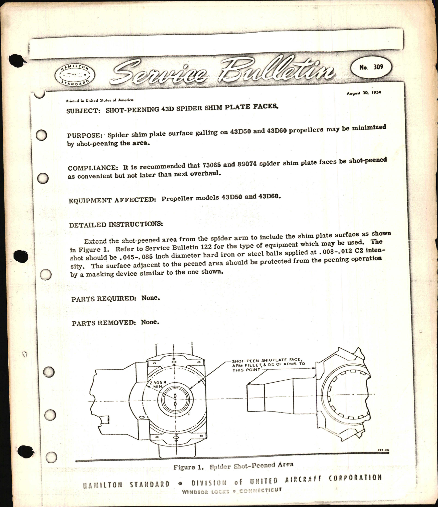 Sample page 1 from AirCorps Library document: Shot-Peening 43D Spider Shim Plate Faces