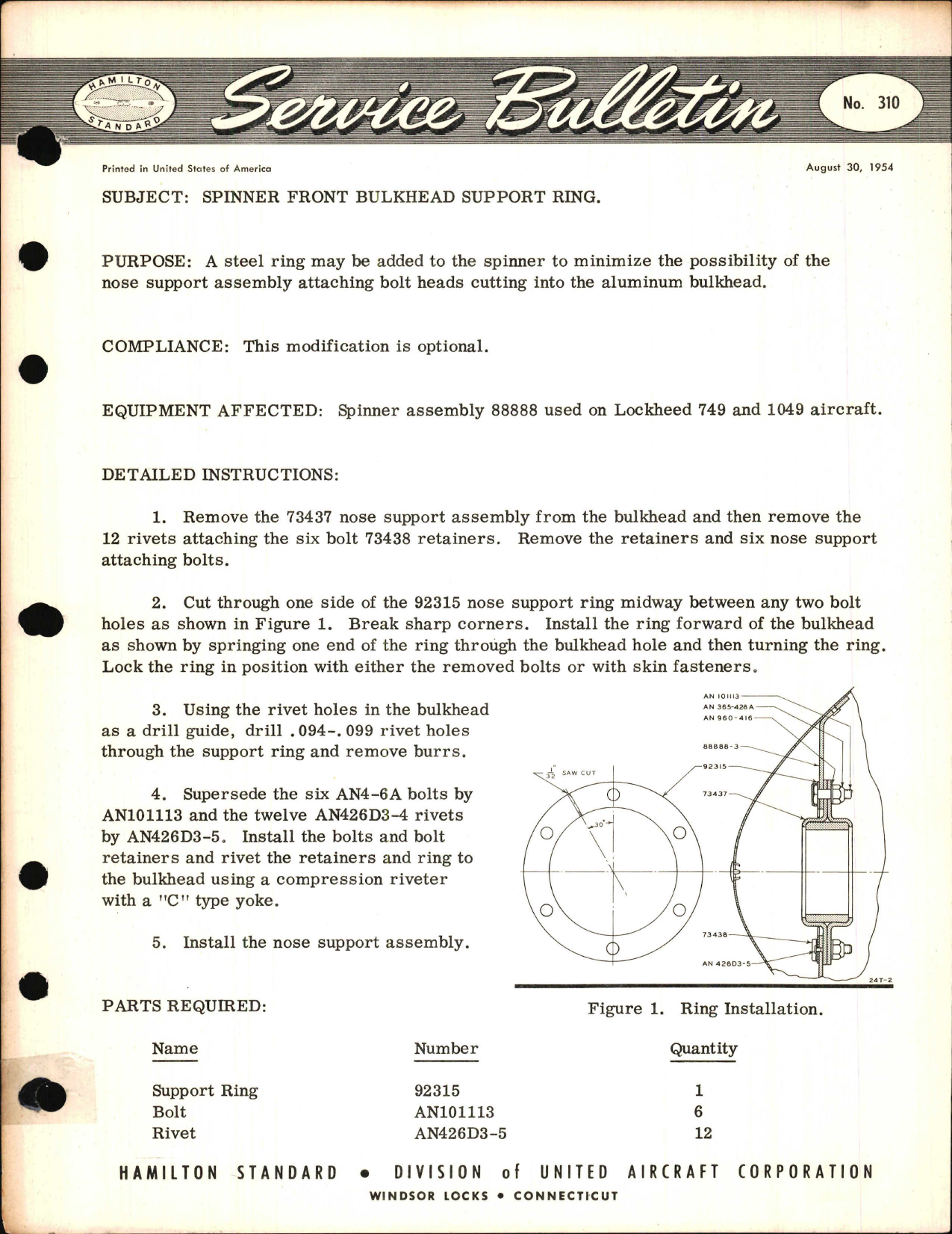Sample page 1 from AirCorps Library document: Spinner Front Bulkhead Support Ring