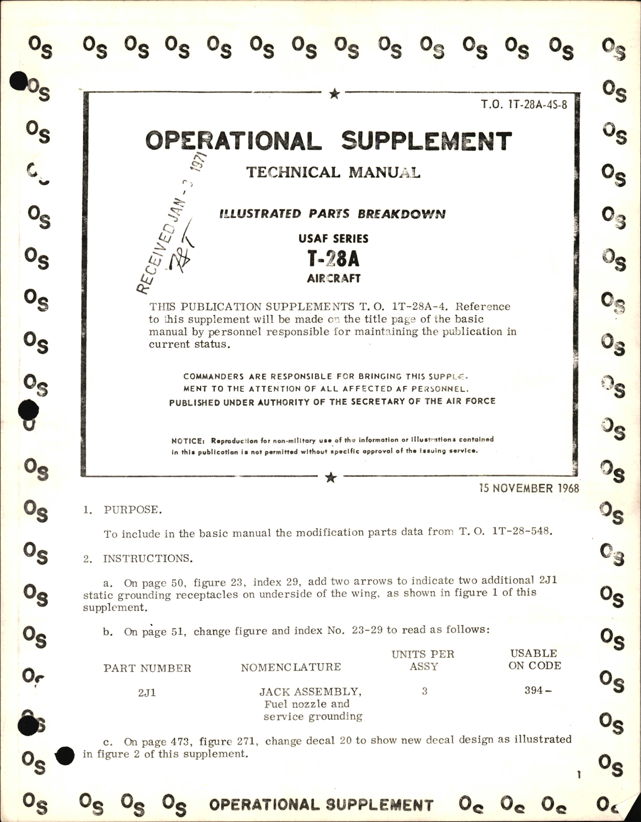 Sample page 1 from AirCorps Library document: Illustrated Parts Breakdown for T-28A - Operational Supplement