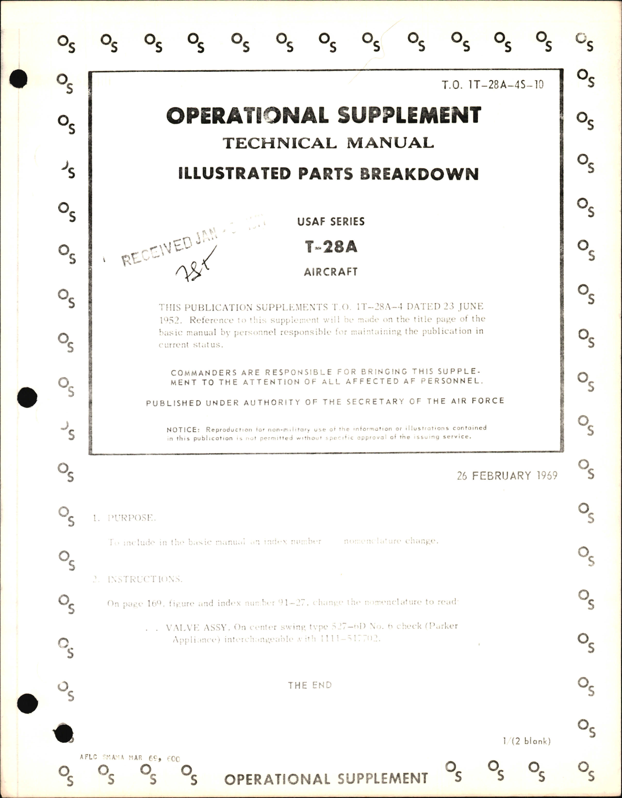 Sample page 1 from AirCorps Library document: Illustrated Parts Breakdown for T-28A - Operational Supplement