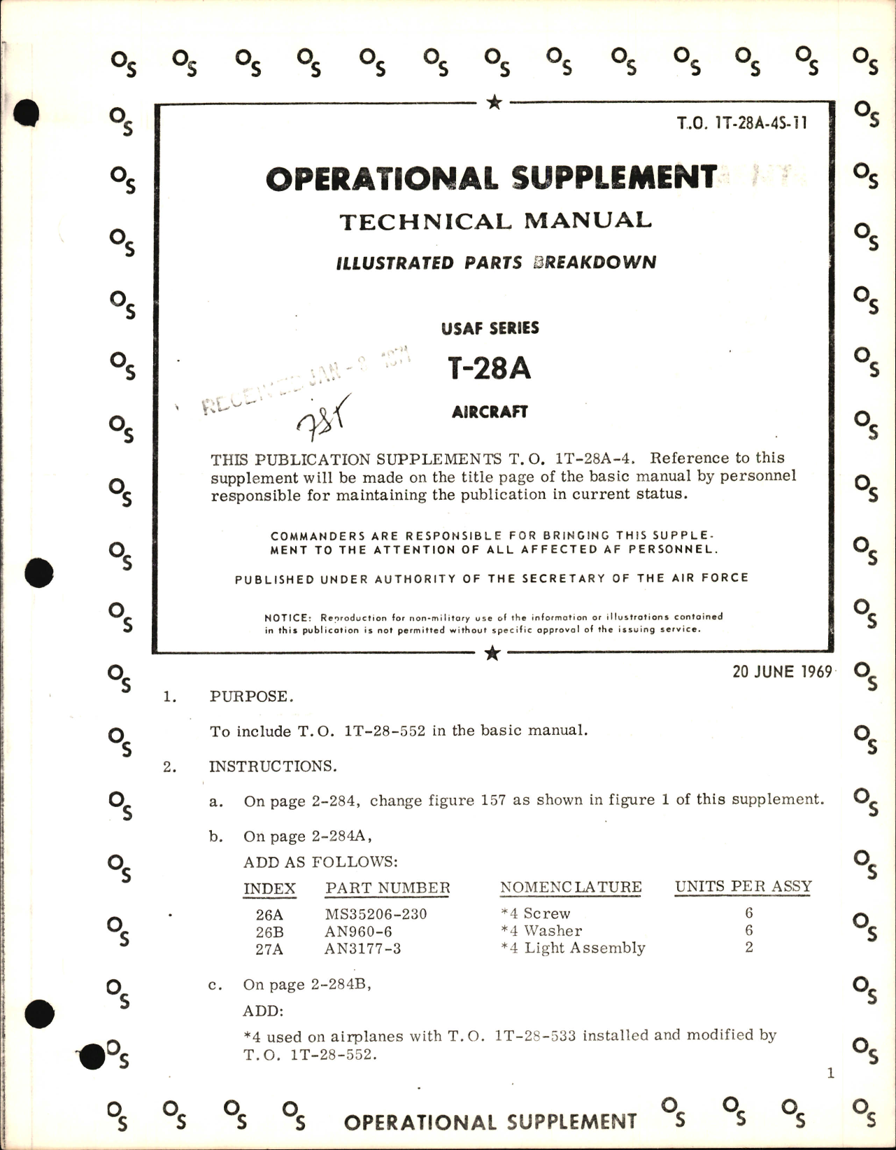 Sample page 1 from AirCorps Library document: Illustrated Parts Breakdown for T-28A - Operational Supplement