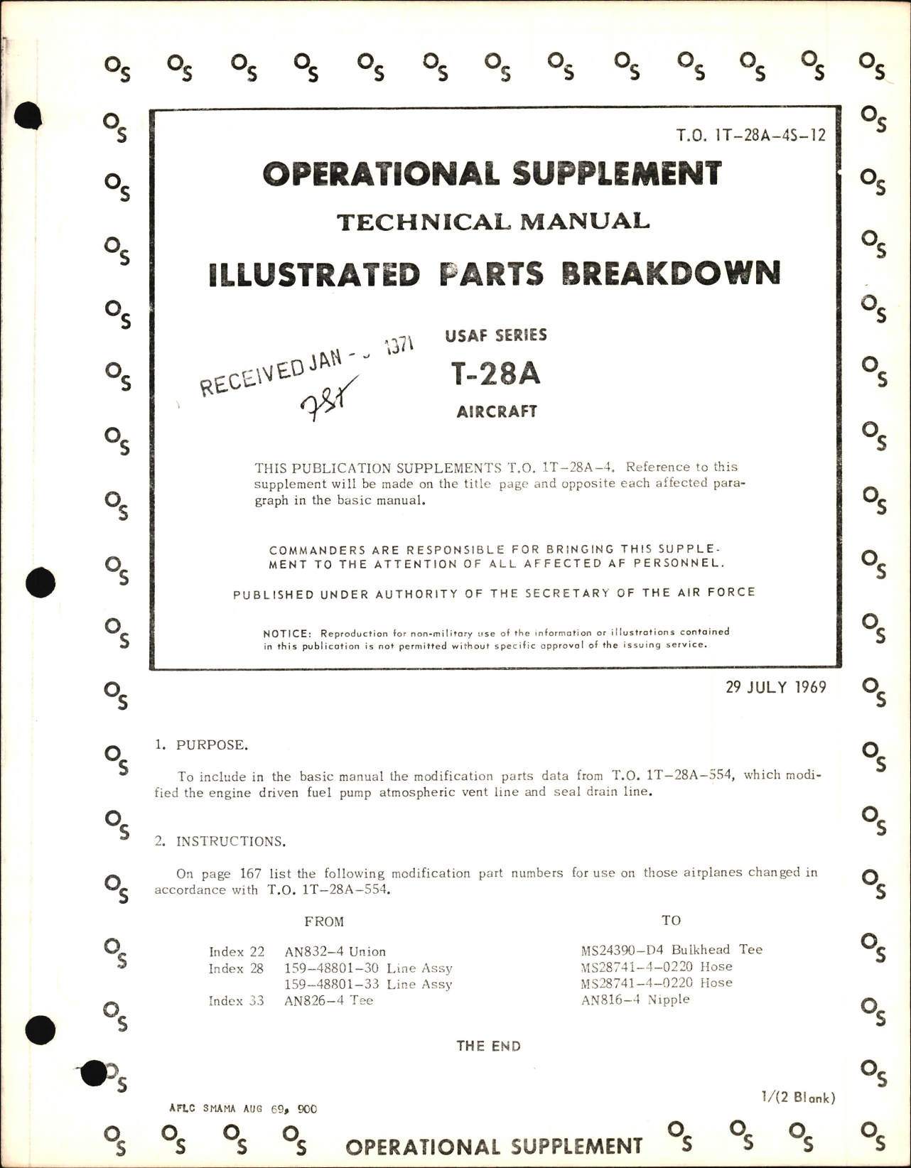 Sample page 1 from AirCorps Library document: Illustrated Parts Breakdown for T-28A - Operational Supplement