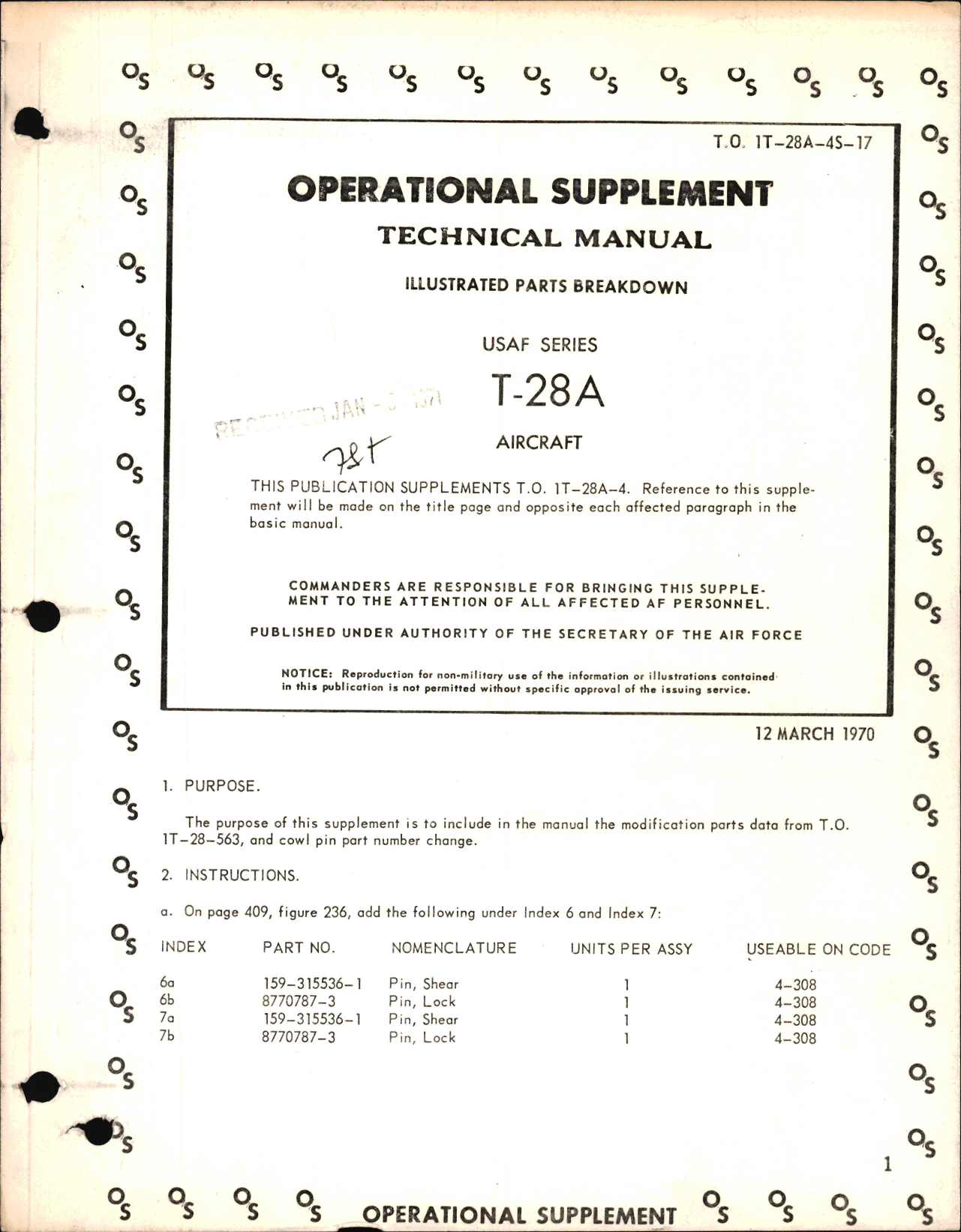 Sample page 1 from AirCorps Library document: Illustrated Parts Breakdown for T-28A - Operational Supplement