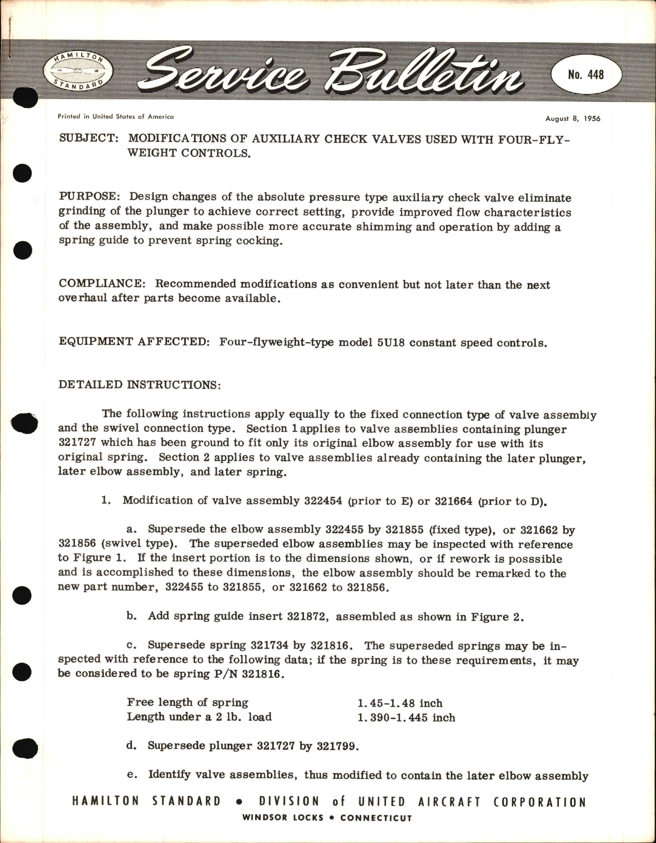 Sample page 1 from AirCorps Library document: Modifications of Auxiliary Check Valves Used with Four Flyweight Controls