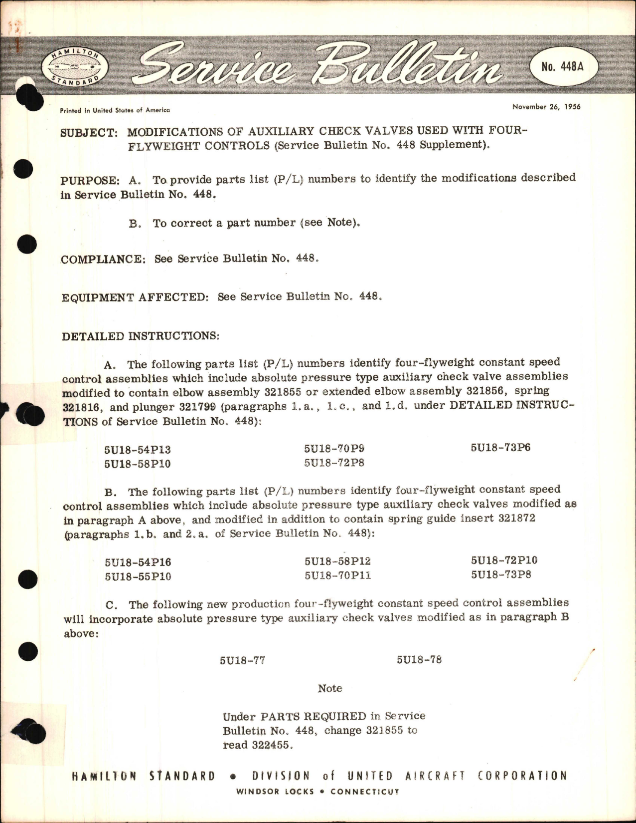 Sample page 1 from AirCorps Library document: Modifications of Auxiliary Check Valves Used with Four Flyweight Controls