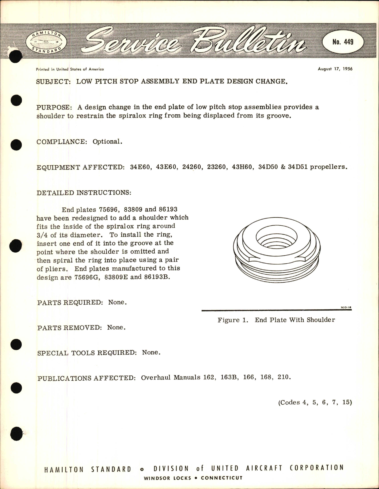 Sample page 1 from AirCorps Library document: Low Pitch Stop Assembly End Plate Design Change