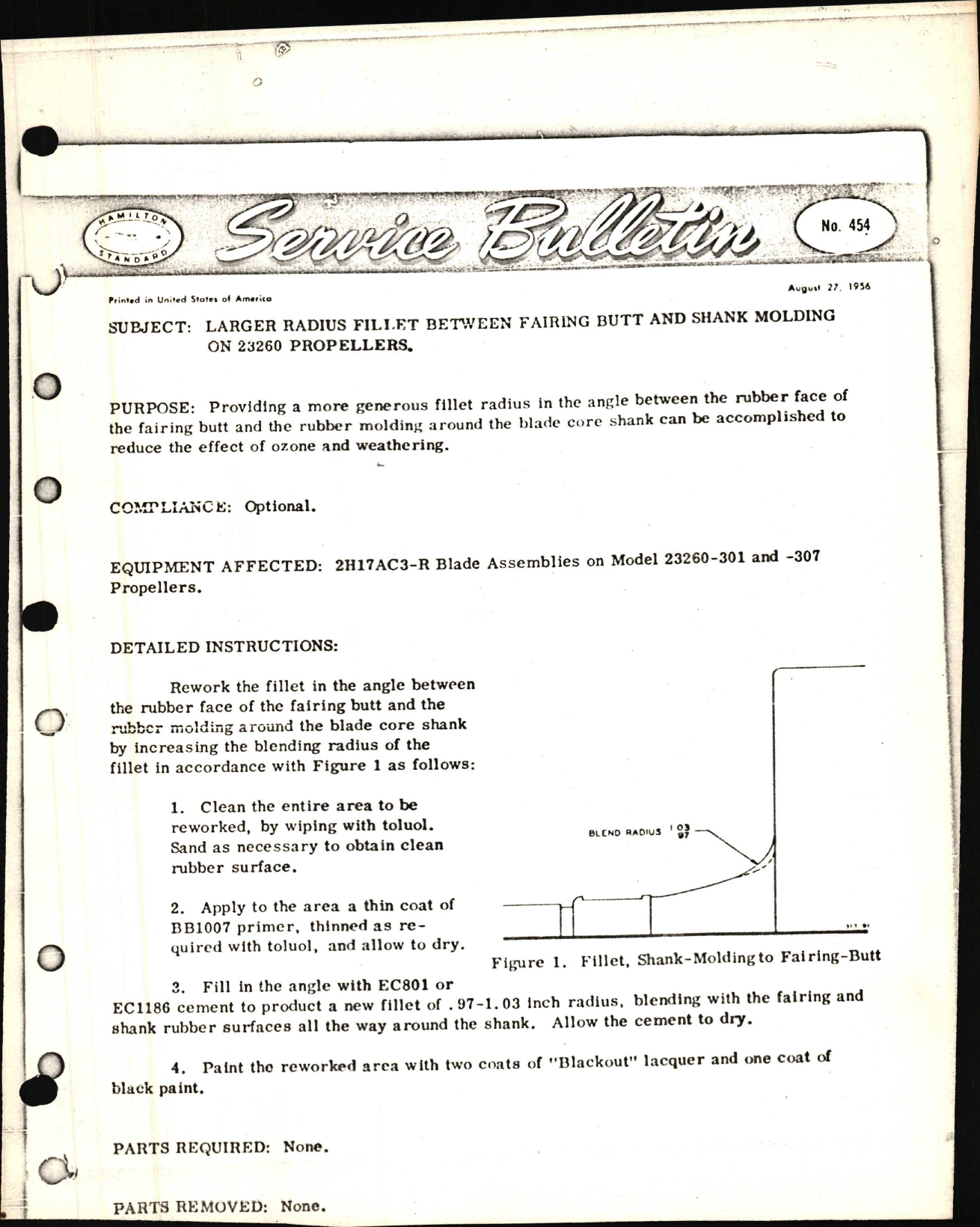 Sample page 1 from AirCorps Library document: Larger Radius Fillet Between Fairing Butt and Shank Molding on 23260 Propellers