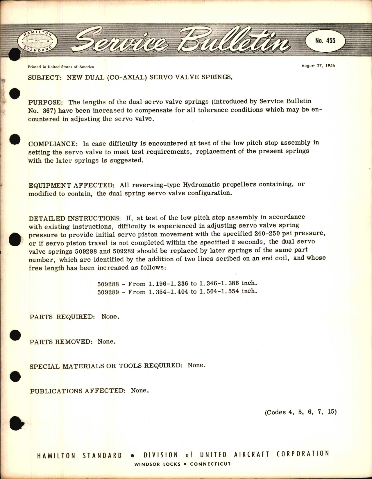 Sample page 1 from AirCorps Library document: New Dual (Co-Axial) Servo Valve Springs