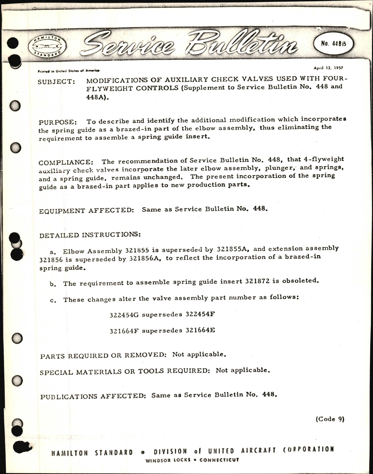 Sample page 1 from AirCorps Library document: Modifications of Auxiliary Check Valves Used with Four Flyweight Controls