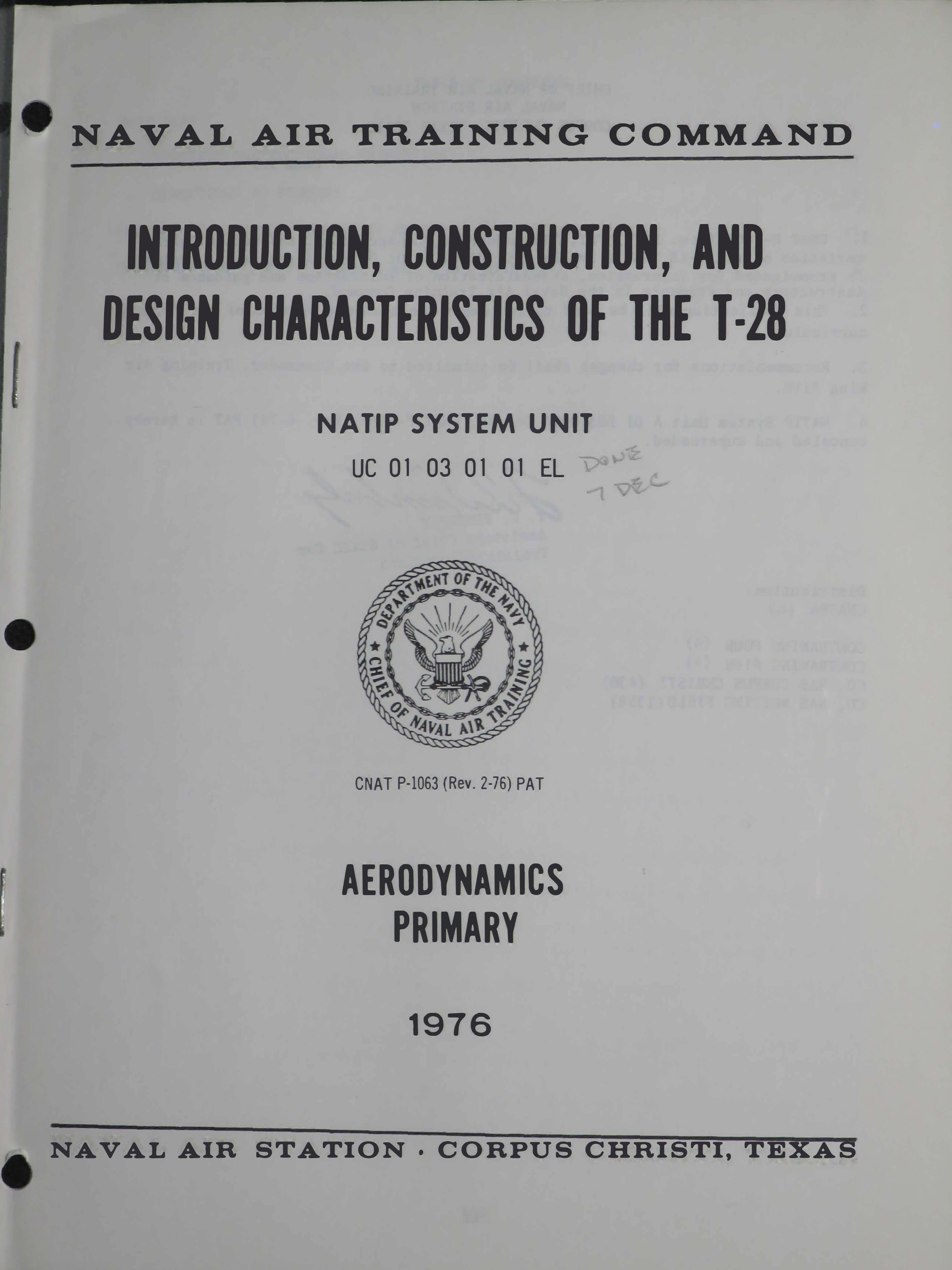 Sample page 1 from AirCorps Library document: Introduction, Construction, and Design Characteristics of the T-28