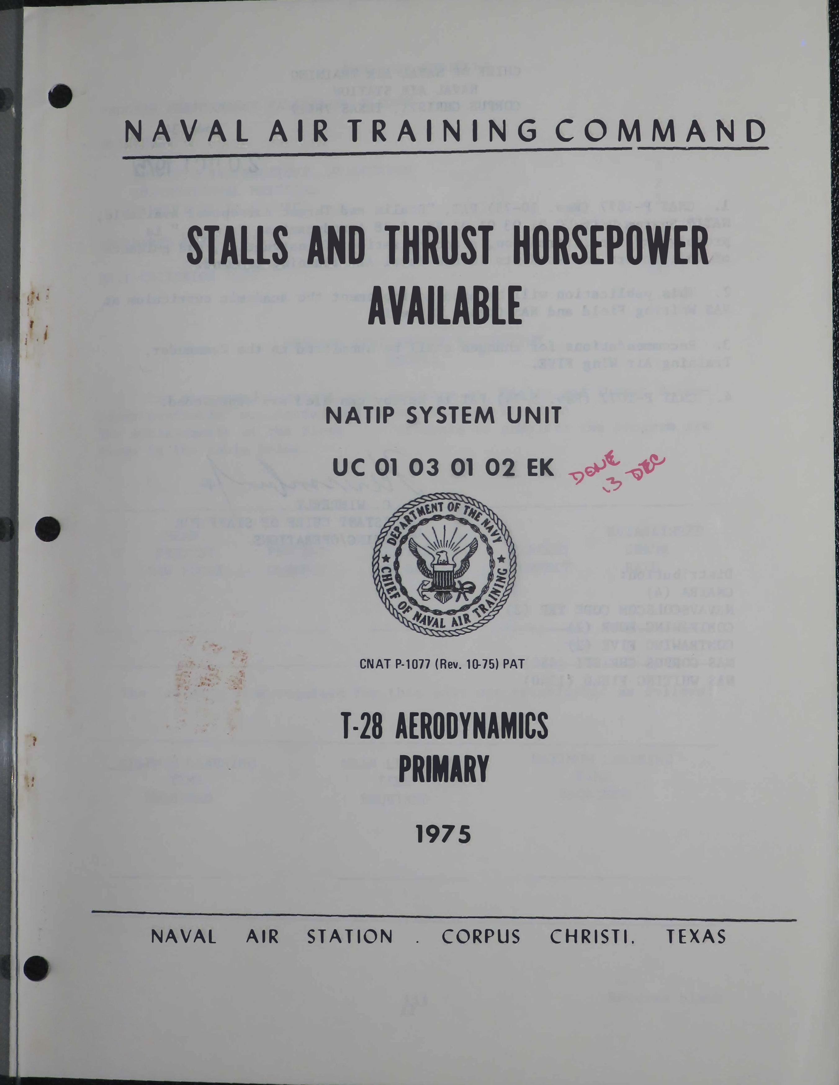 Sample page 1 from AirCorps Library document: Stalls and Thrust Horsepower Available