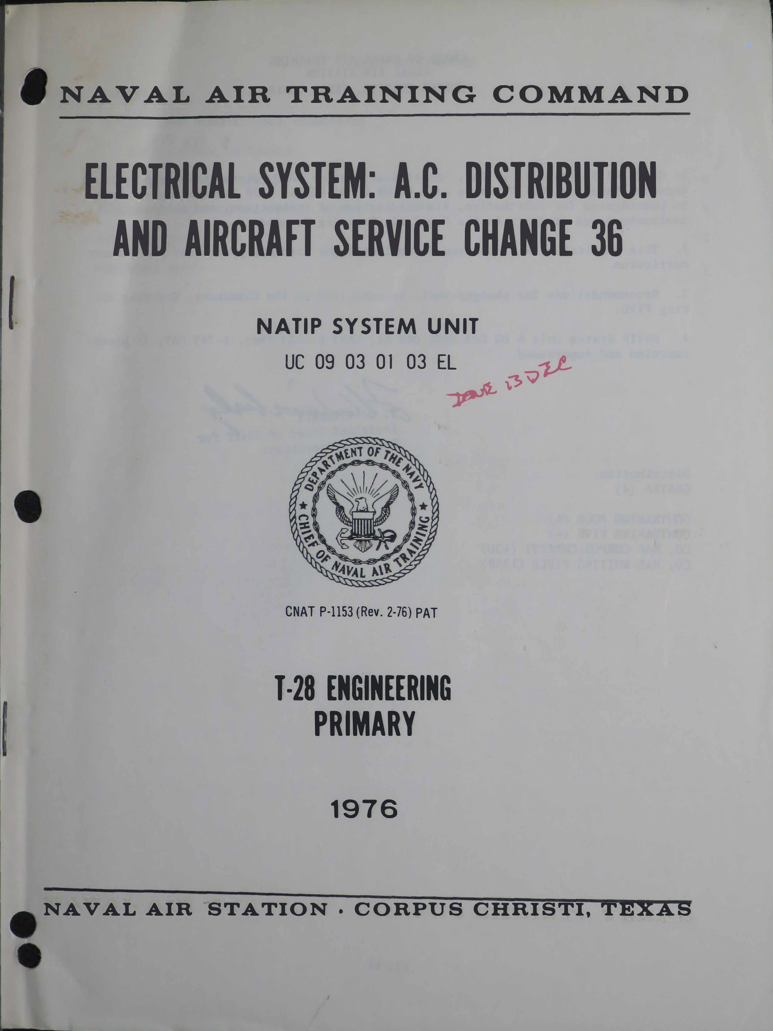 Sample page 1 from AirCorps Library document: Electrical System: A.C. Distribution and Aircraft Service Chance 36