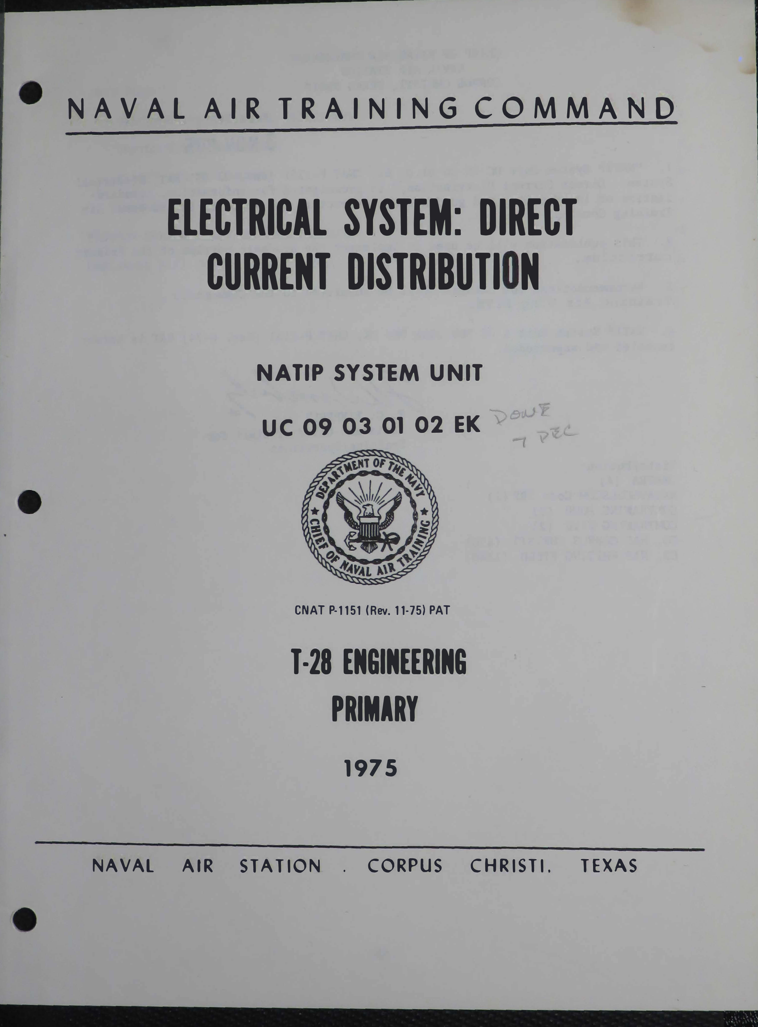 Sample page 1 from AirCorps Library document: Electrical System: Direct Current Distribution