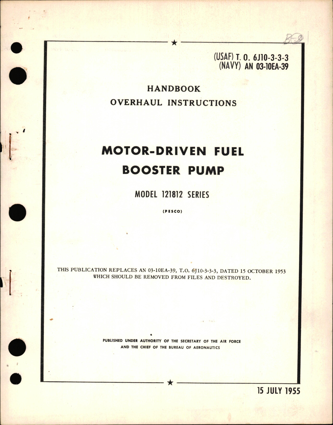 Sample page 1 from AirCorps Library document: Overhaul Instructions for Motor-Driven Fuel Booster Pump Model 121812 Series