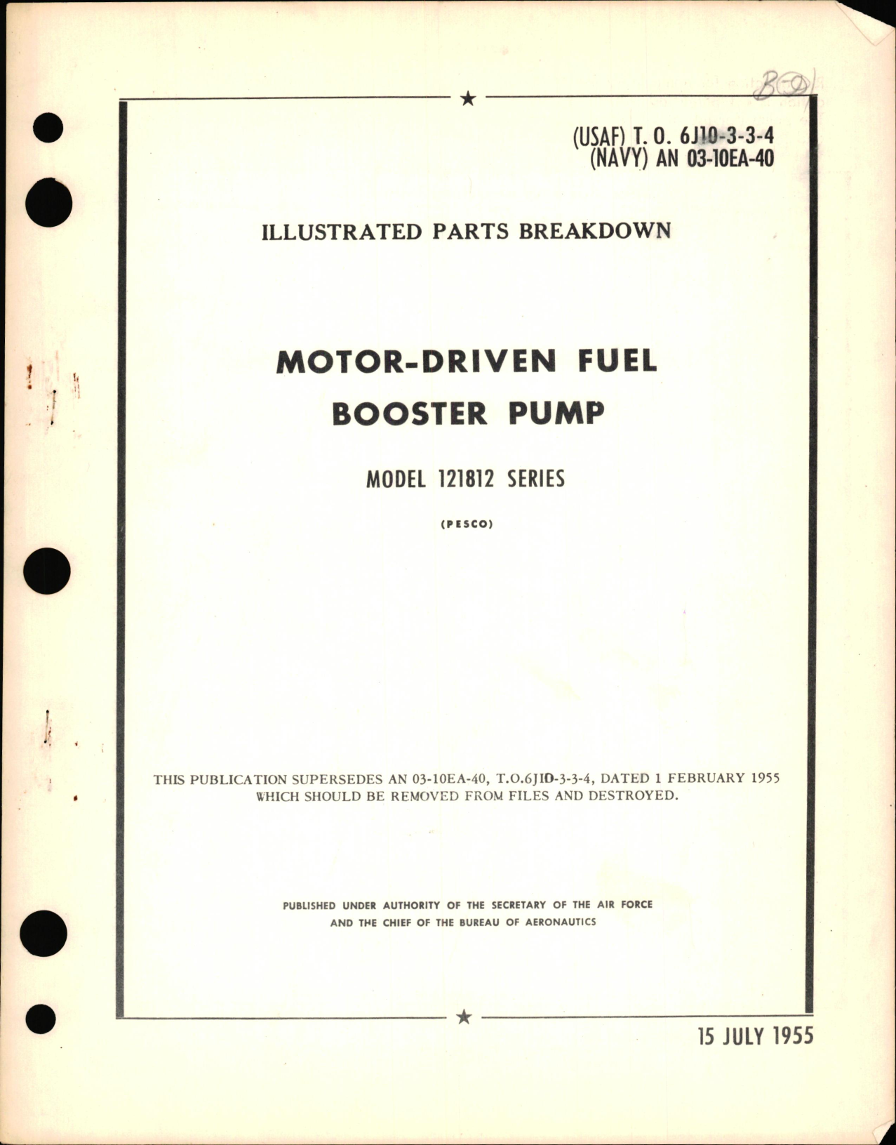 Sample page 1 from AirCorps Library document: Illustrated Parts Breakdown for Motor-Driven Fuel Booster Pump Model 121812 Series