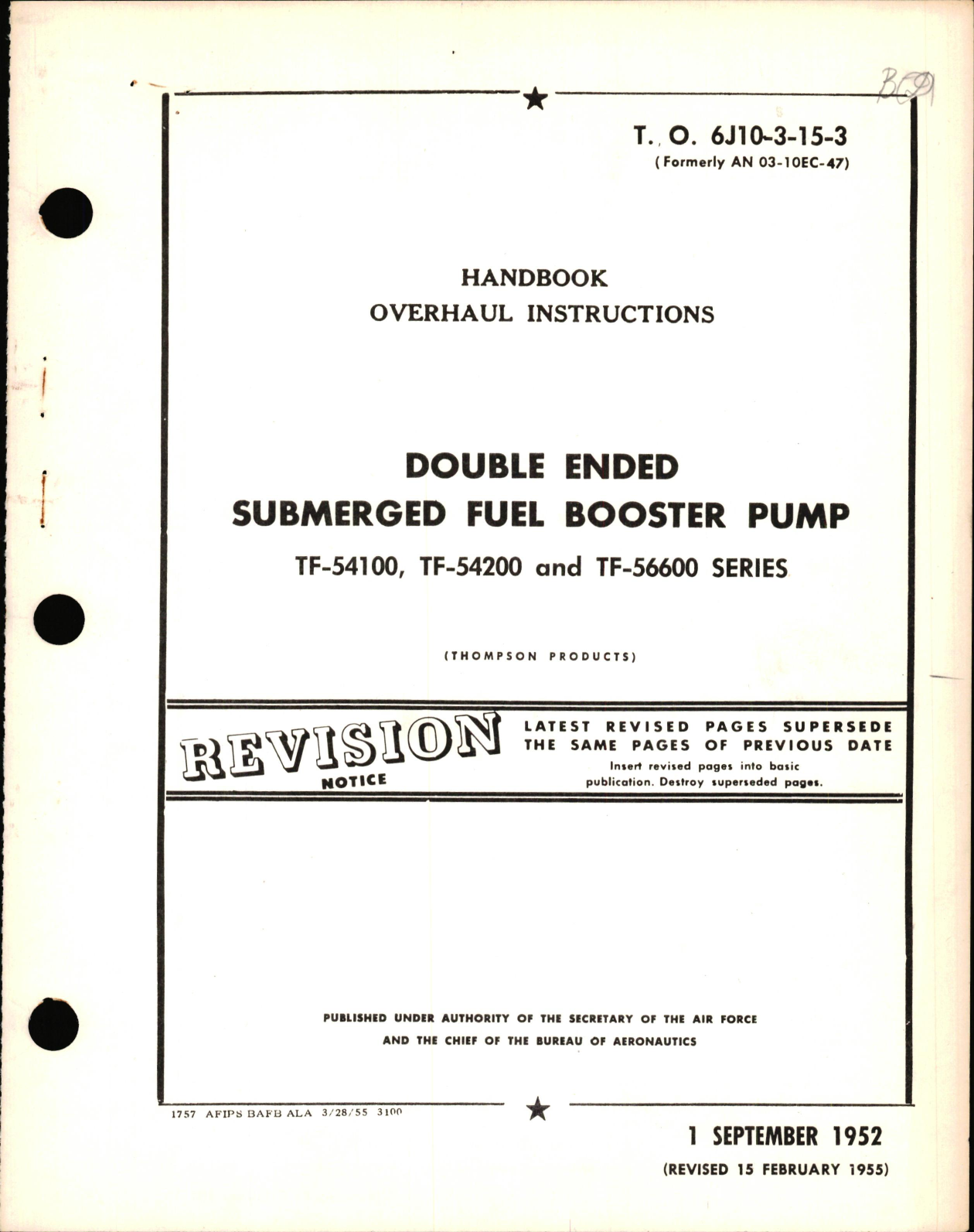 Sample page 1 from AirCorps Library document: Overhaul Instructions for Double Ended Submerged Fuel Booster Pumps