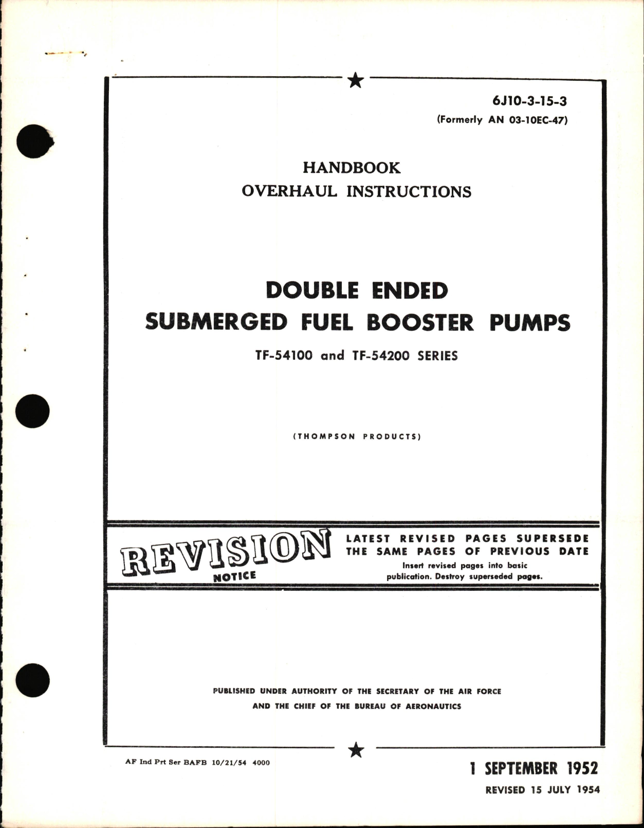 Sample page 1 from AirCorps Library document: Overhaul Instructions for Double Ended Submerged Fuel Booster Pumps 