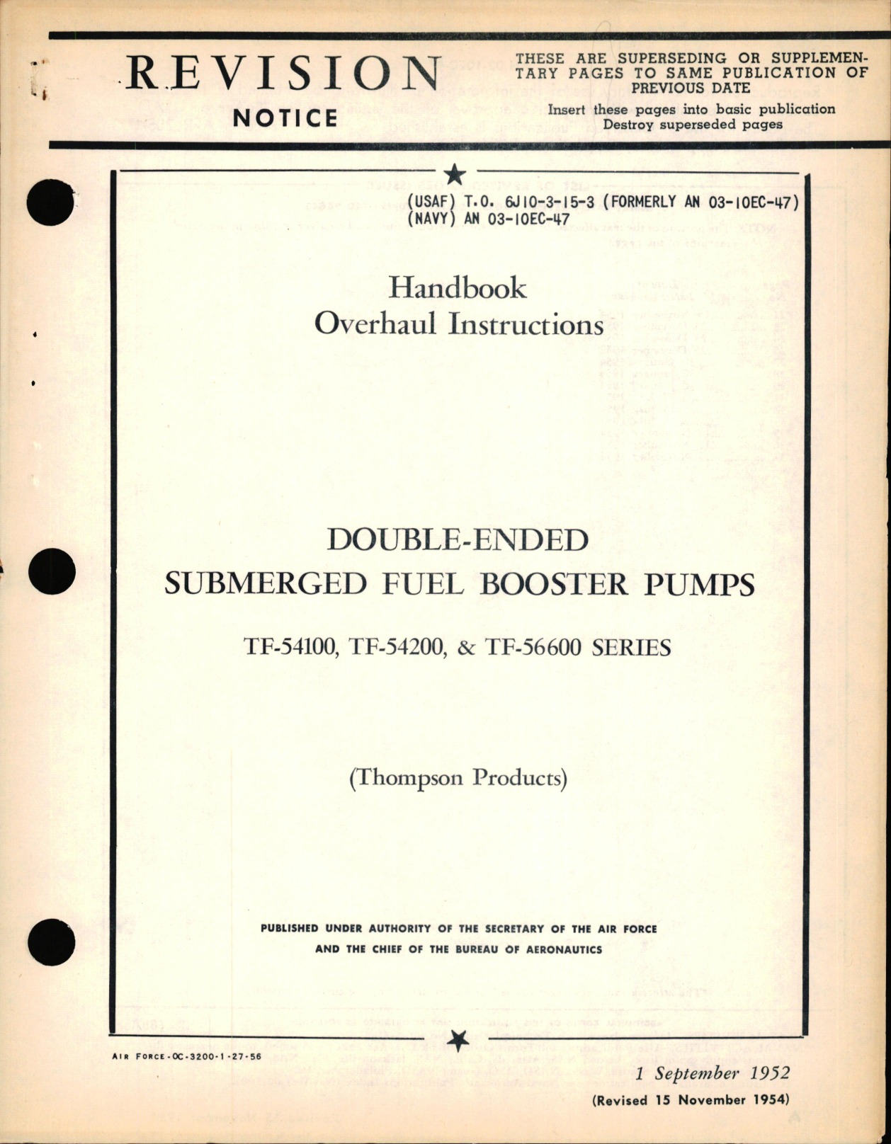 Sample page 1 from AirCorps Library document: Overhaul Instructions for Double Ended Submerged Fuel Booster Pumps 