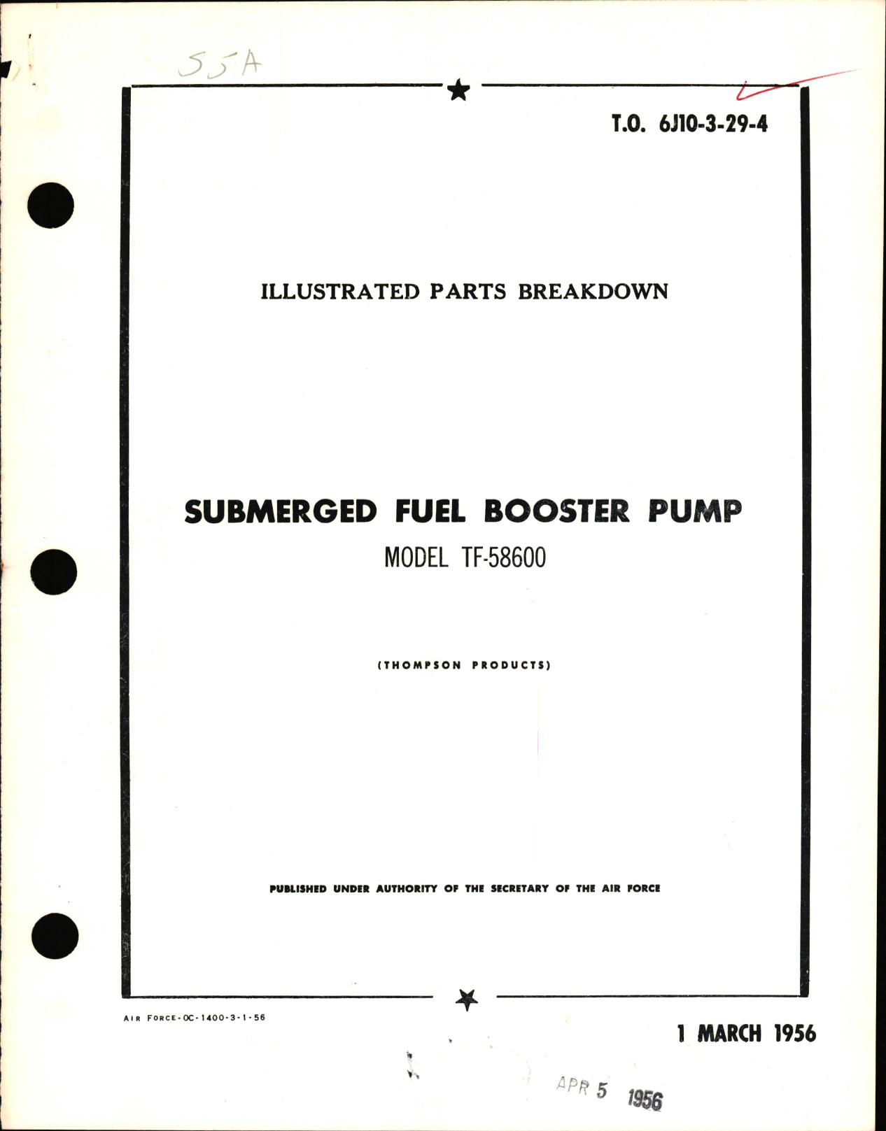 Sample page 1 from AirCorps Library document: Illustrated Parts Breakdown for Submerged Fuel Booster Pump Model TF-58600