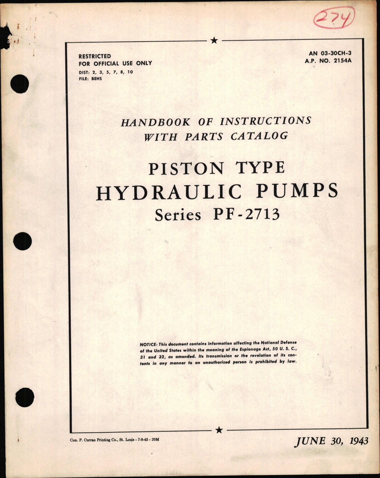 Sample page 1 from AirCorps Library document: Instructions with Parts Catalog for Piston Type Hydraulic Pumps PF-2713
