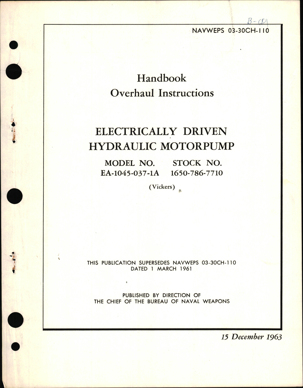 Sample page 1 from AirCorps Library document: Handbook of Overhaul Instructions for Electronically Driven Hydraulic Motorpump Model EA-1045-037-1A