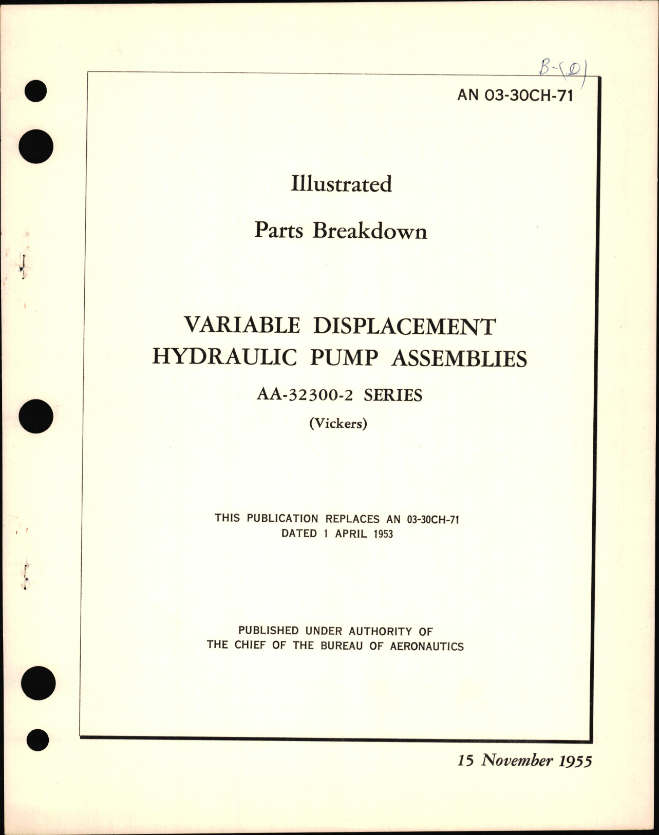 Sample page 1 from AirCorps Library document: Illustrated Parts Breakdown for Variable Displacement Hydraulic Pump Assemblies AA-32300-2 Series