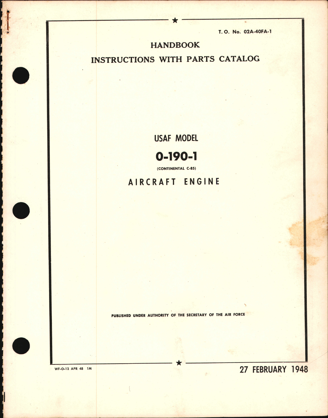 Sample page 1 from AirCorps Library document: Instructions with Parts Catalog for 0-190-1 / C-85