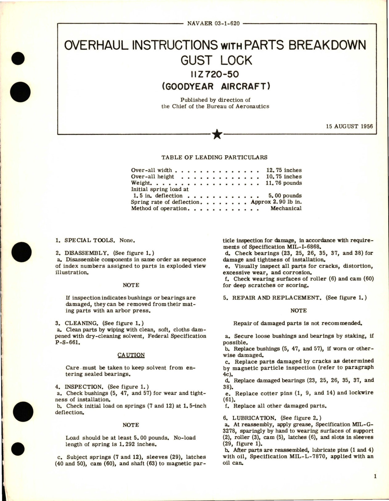 Sample page 1 from AirCorps Library document: Overhaul Instructions with Parts Breakdown for Gust Lock - 11Z720-50