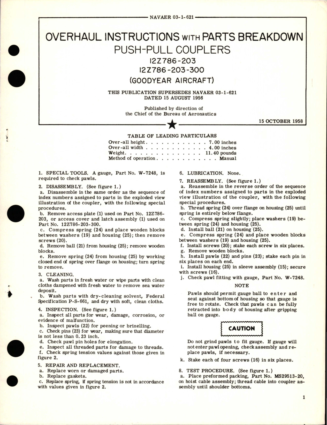 Sample page 1 from AirCorps Library document: Overhaul Instructions with Parts Breakdown for Push-Pull Couplers - 12Z786-203 and 12Z786-203-300