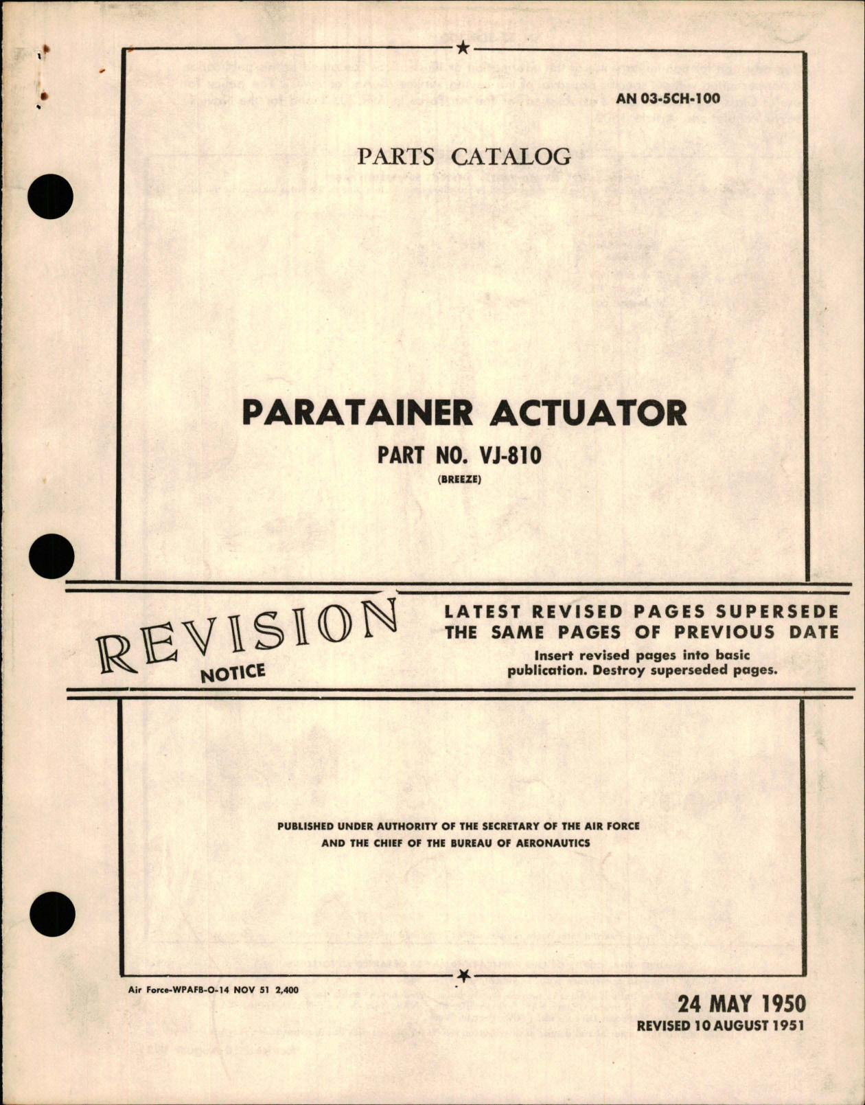 Sample page 1 from AirCorps Library document: Parts Catalog for Paratainer Actuator - Part VJ-100