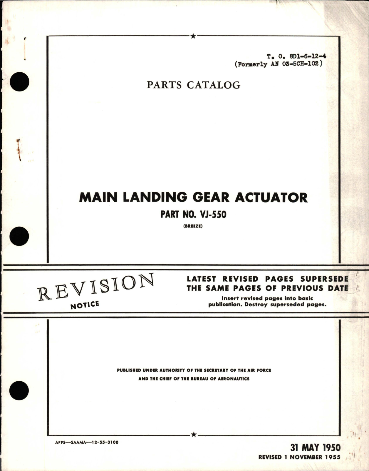 Sample page 1 from AirCorps Library document: Parts Catalog for Main Landing Gear Actuator - Part VJ-550 