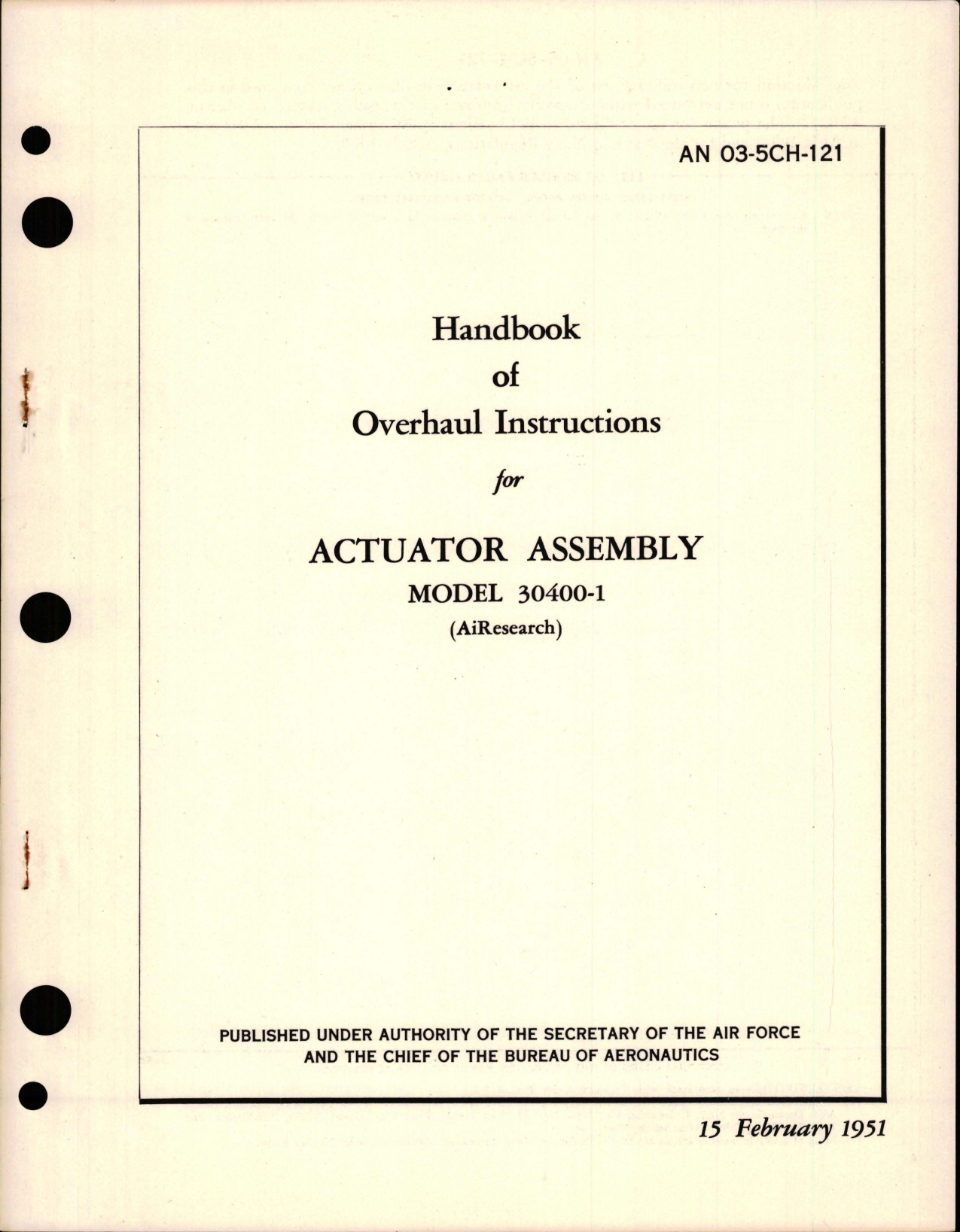 Sample page 1 from AirCorps Library document: Overhaul Instructions for Actuator Assembly - Model 30400-1