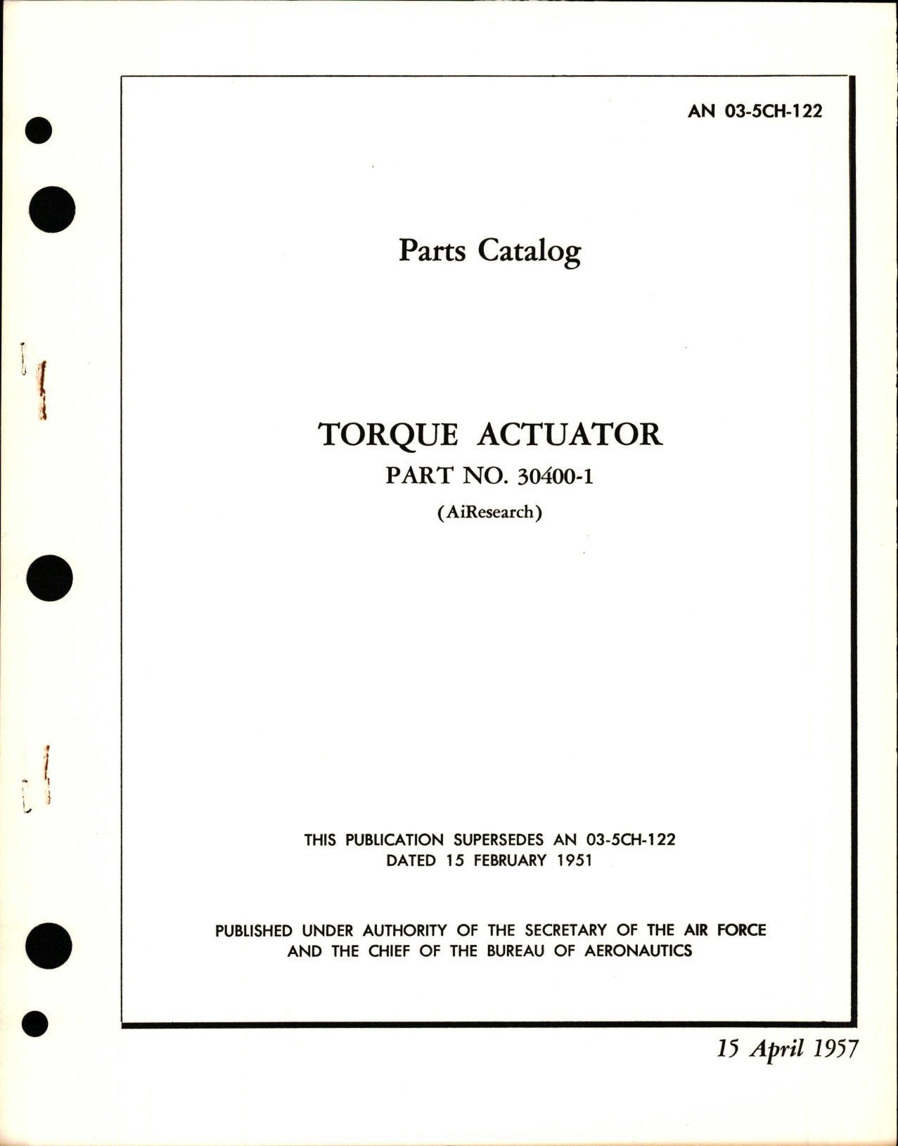 Sample page 1 from AirCorps Library document: Parts Catalog for Torque Actuator - Part 30400-1