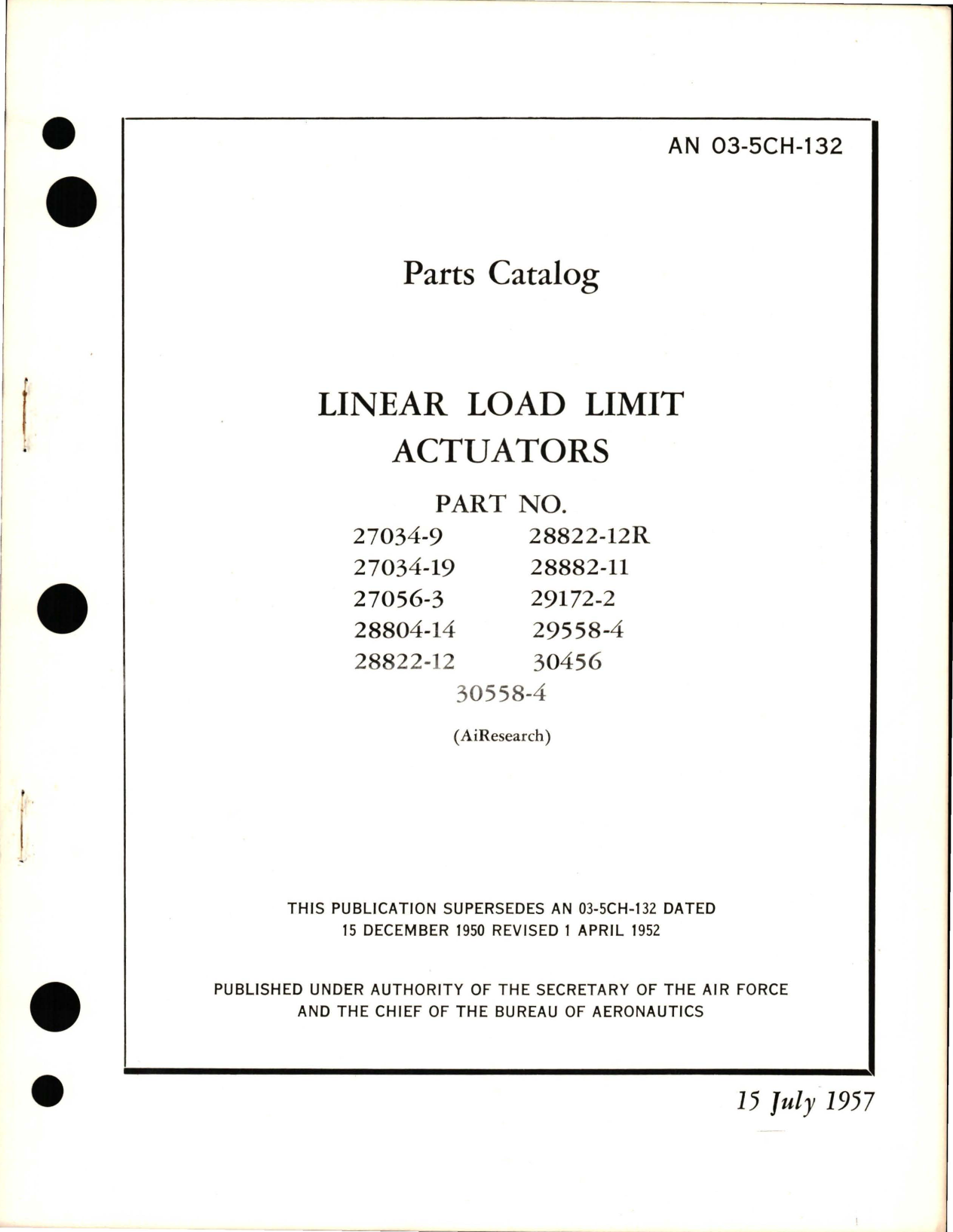 Sample page 1 from AirCorps Library document: Parts Catalog for Linear Load Limit Actuators