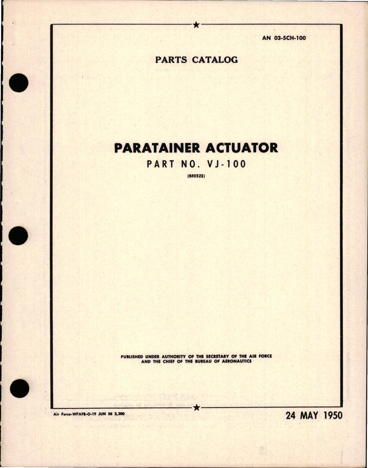 Sample page 1 from AirCorps Library document: Parts Catalog for Paratainer Actuator - Part VJ-100