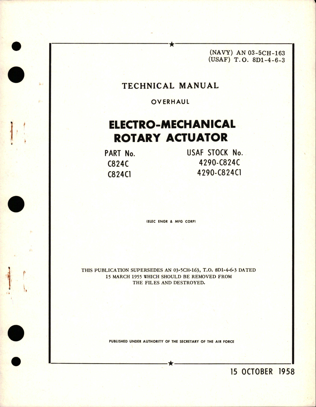Sample page 1 from AirCorps Library document: Overhaul for Electro-Mechanical Rotary Actuator - Parts C824C and C824C1