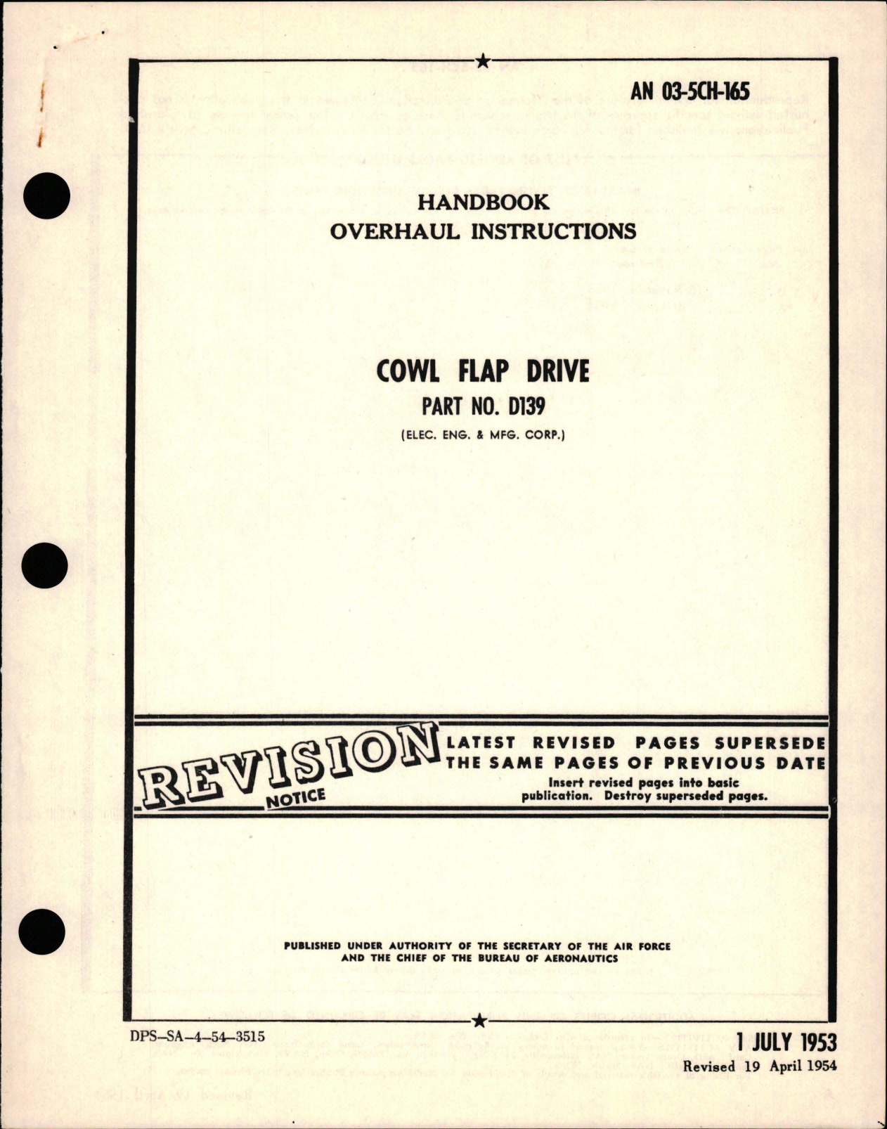 Sample page 1 from AirCorps Library document: Overhaul Instructions for Cowl Flap Drive - Part D139 