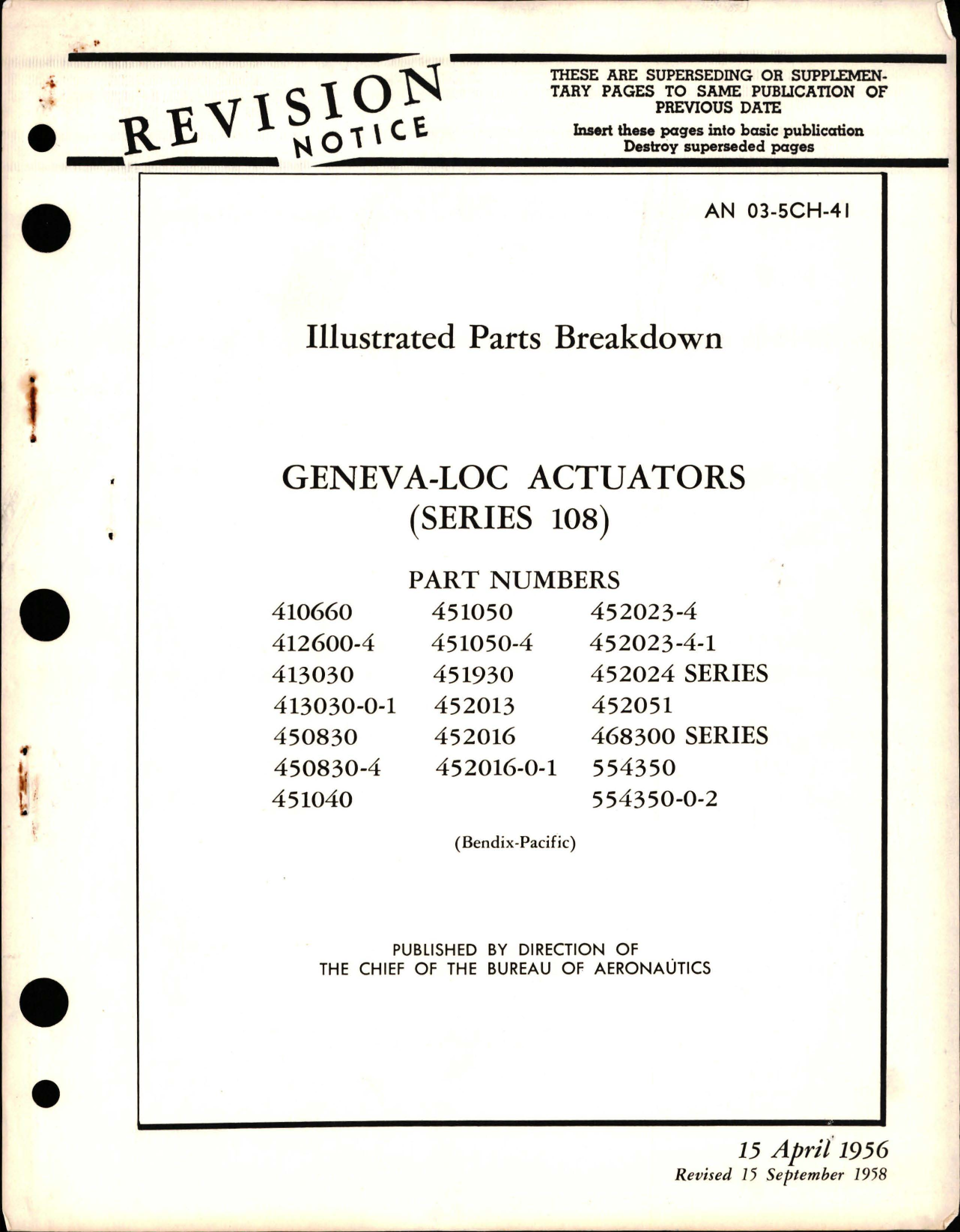 Sample page 1 from AirCorps Library document: Illustrated Parts Breakdown for Geneva-Loc Actuators - Series 108