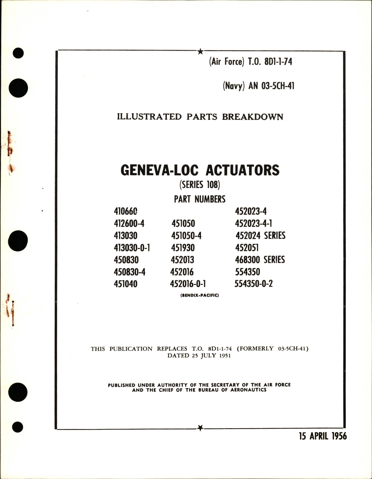 Sample page 1 from AirCorps Library document: Illustrated Parts Breakdown for Geneva-Loc Actuators - Series 108