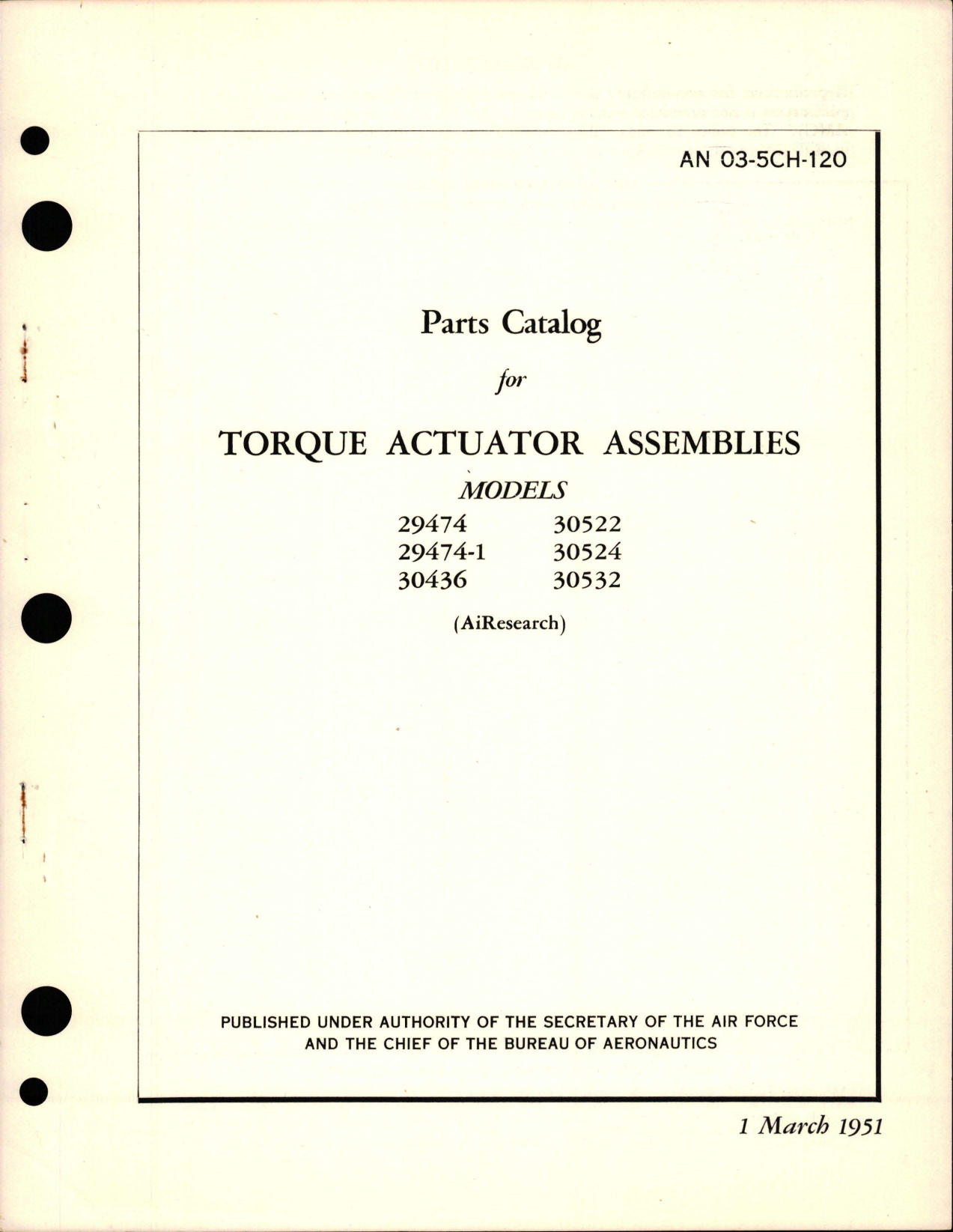 Sample page 1 from AirCorps Library document: Parts Catalog for Torque Actuator Assemblies