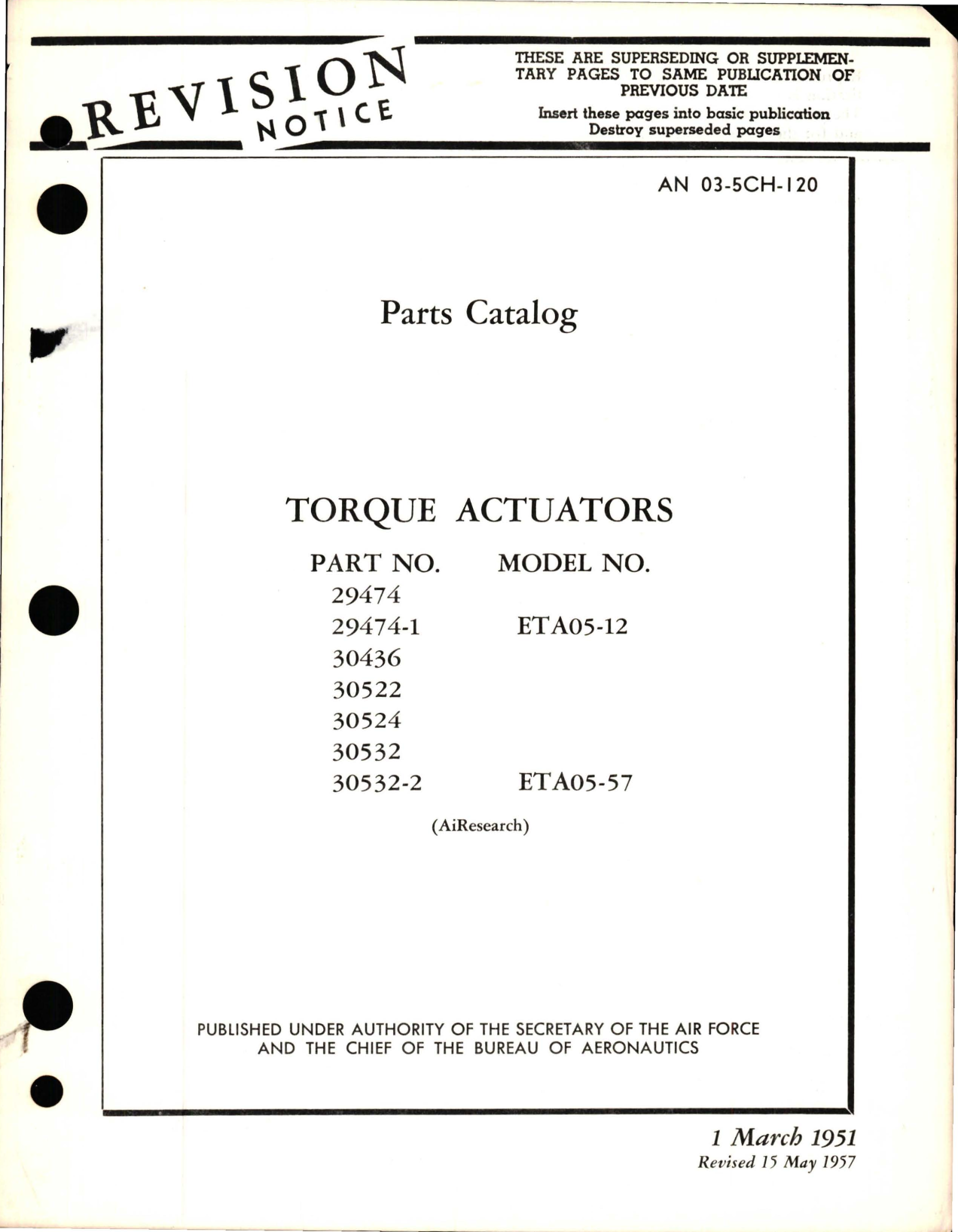 Sample page 1 from AirCorps Library document: Parts Catalog for Torque Actuators - Models ETA05-12, ETA05-57