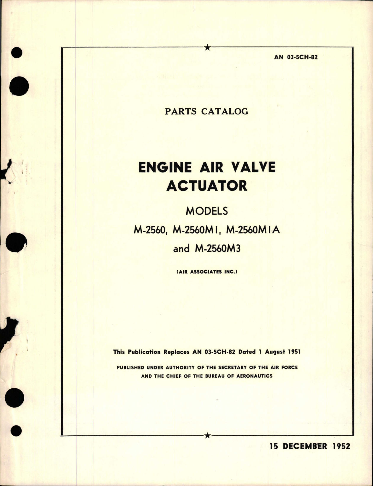 Sample page 1 from AirCorps Library document: Parts Catalog for Engine Air Valve Actuator - Models M-2560, M-2560MI, M-2560MIA, and M-2560M3