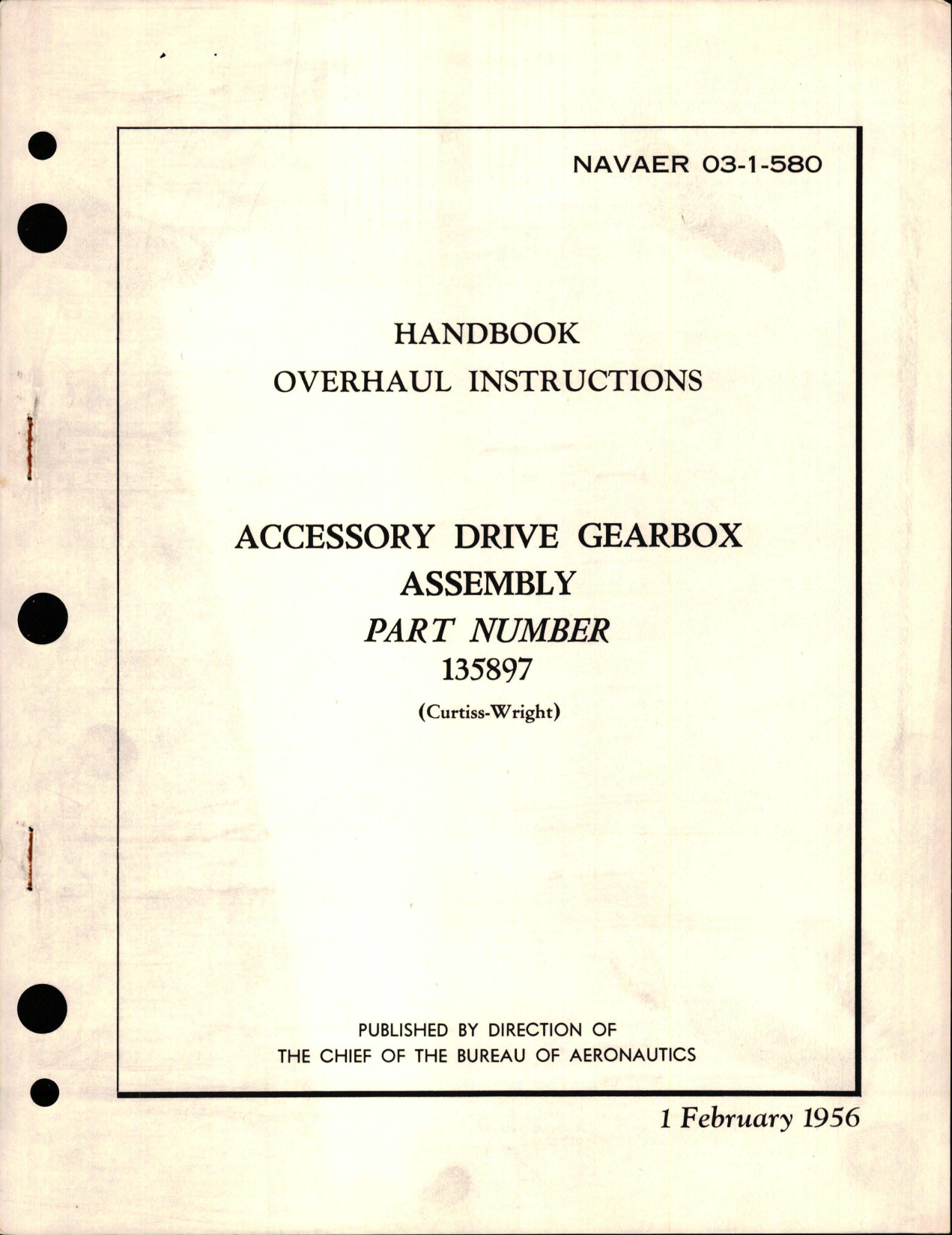 Sample page 1 from AirCorps Library document: Overhaul Instructions for Accessory Drive Gearbox Assembly - Part 135897 