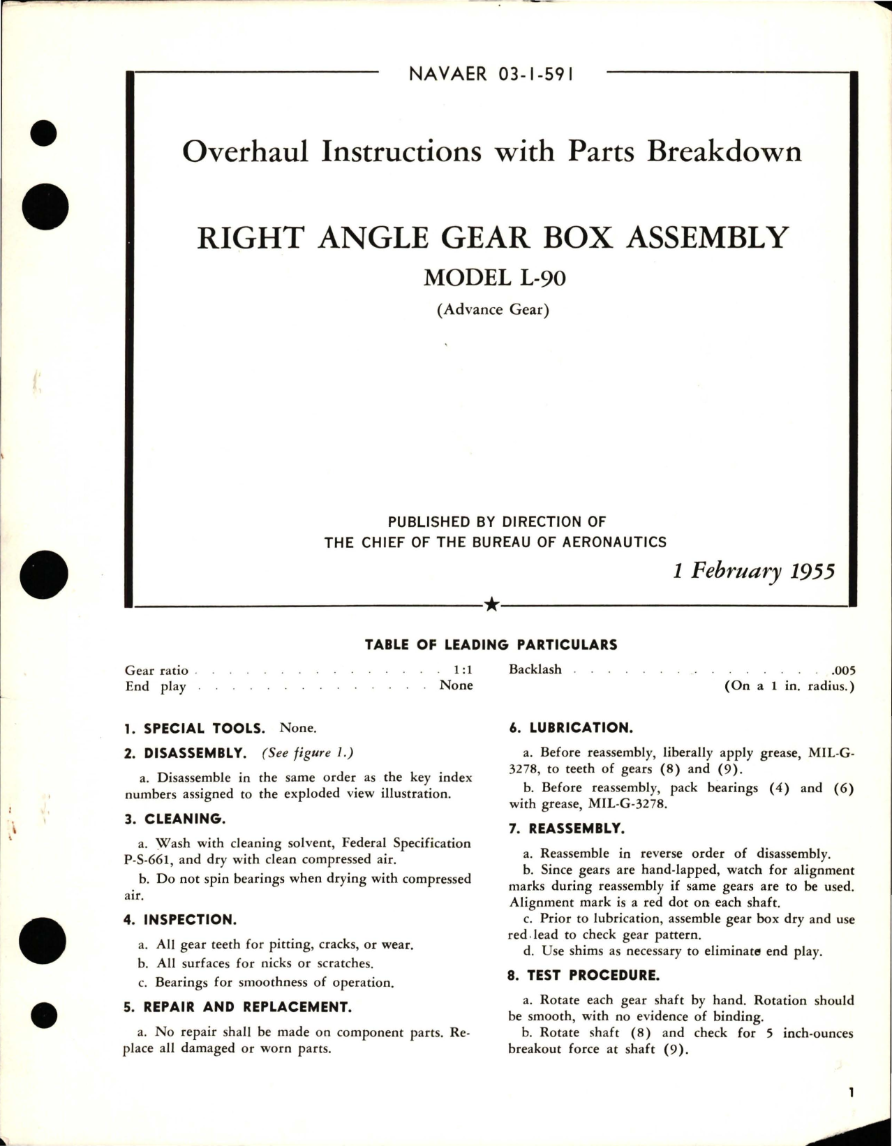Sample page 1 from AirCorps Library document: Overhaul Instructions with Parts Breakdown for Right Angle Gear Box Assembly - Model L-90 