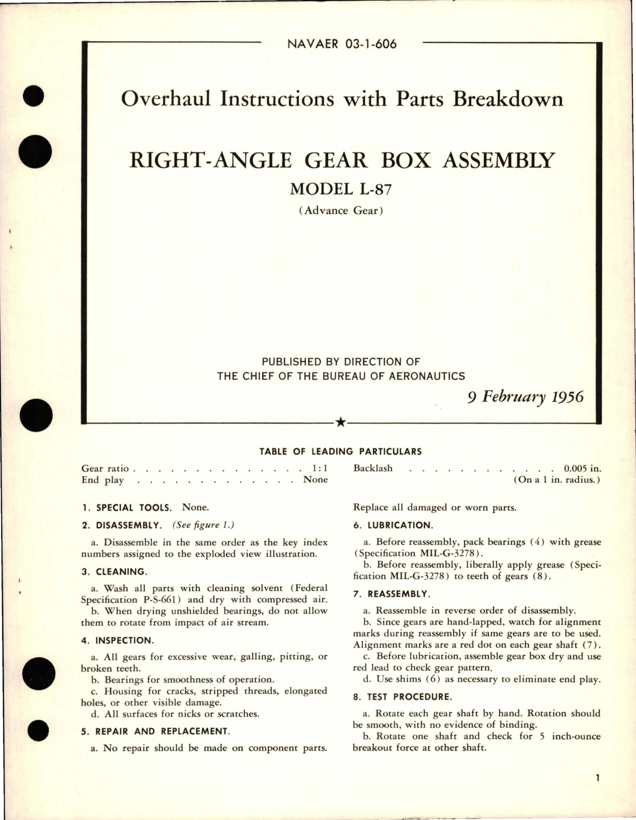 Sample page 1 from AirCorps Library document: Overhaul Instructions with Parts Breakdown for Right Angle Gear Box Assembly - Model L-87 