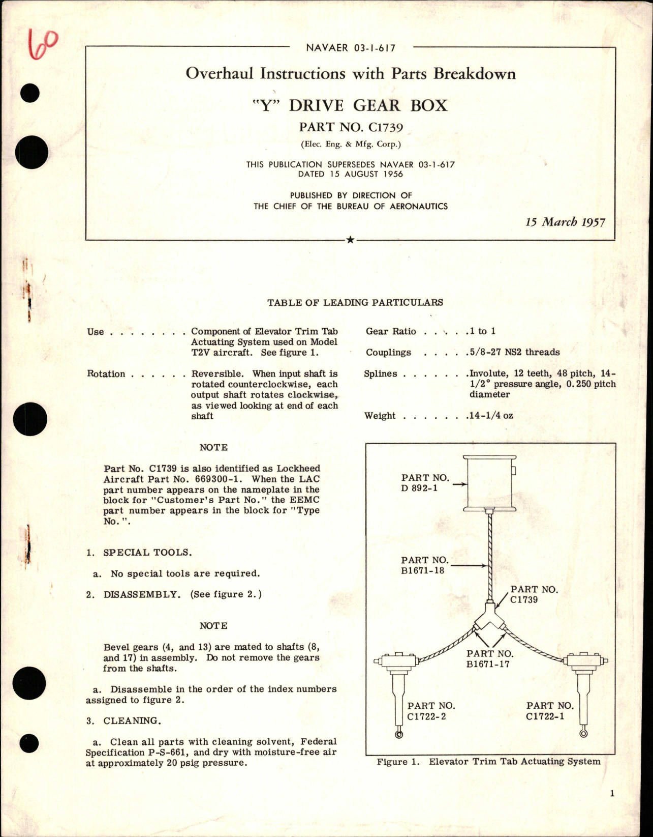 Sample page 1 from AirCorps Library document: Overhaul Instructions with Parts Breakdown for Y Drive Gear Box - Part C1739 