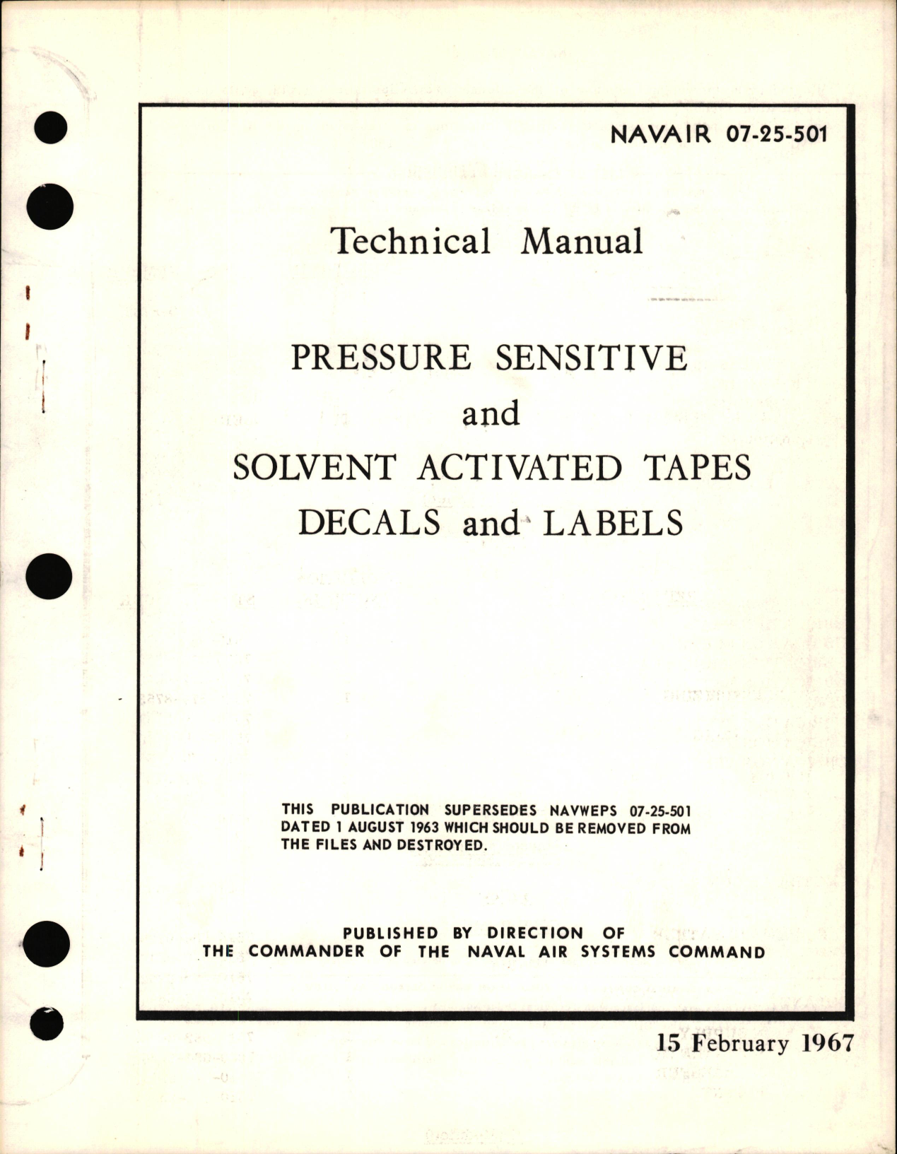 Sample page 1 from AirCorps Library document: Pressure Sensitive & Solvent Activated Tapes, Decals, & Labels