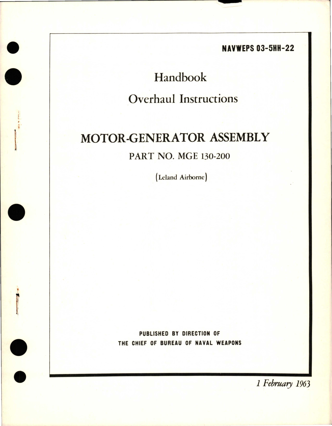 Sample page 1 from AirCorps Library document: Overhaul Instructions for Motor-Generator Assembly - Part MGE 130-200 