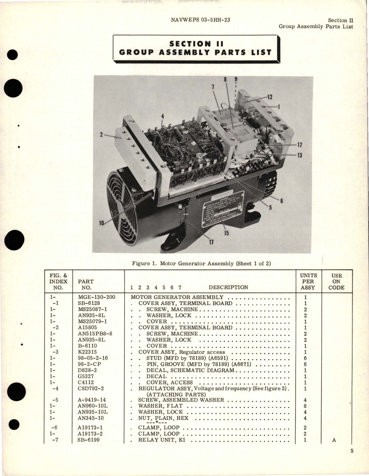 Sample page 7 from AirCorps Library document: Illustrated Parts Breakdown for Motor-Generator Assembly - Part MGE 130-200